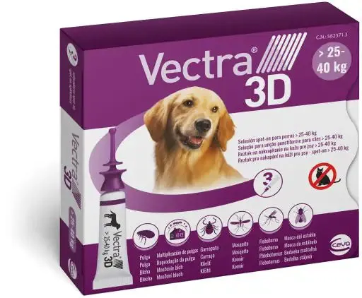 Vectra 3D Antiparassitario per Cane, 25-40 kg, 3 Pipette - immagine 1