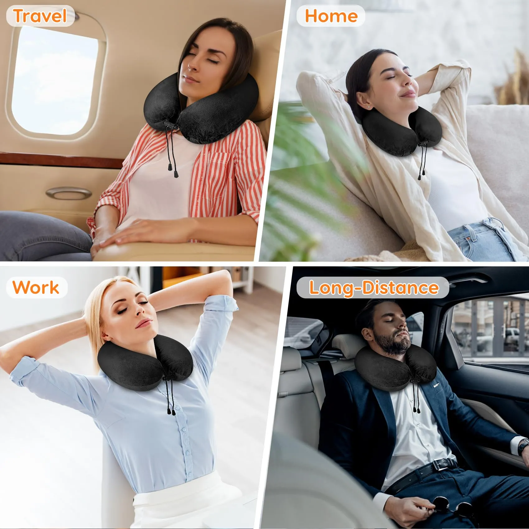 iophi Cuscino da viaggio in memory foam con Maschera per gli Occhi, Tappi per le Orecchie e Borsa da Viaggio (Nero) - immagine 7