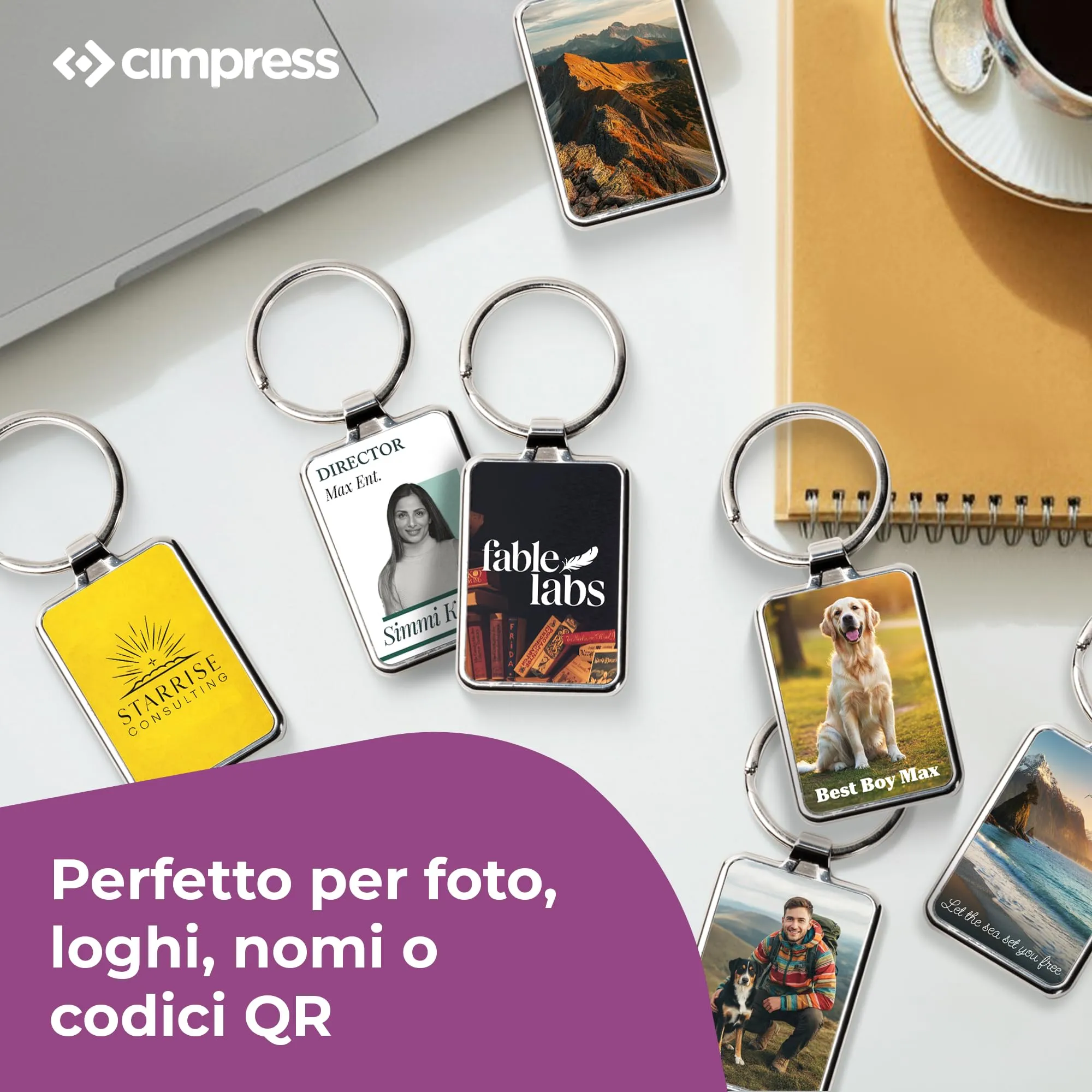 Cimpress Portachiavi Personalizzato con Foto e Testo, 7,5 x 3 cm, Bianco - immagine 3