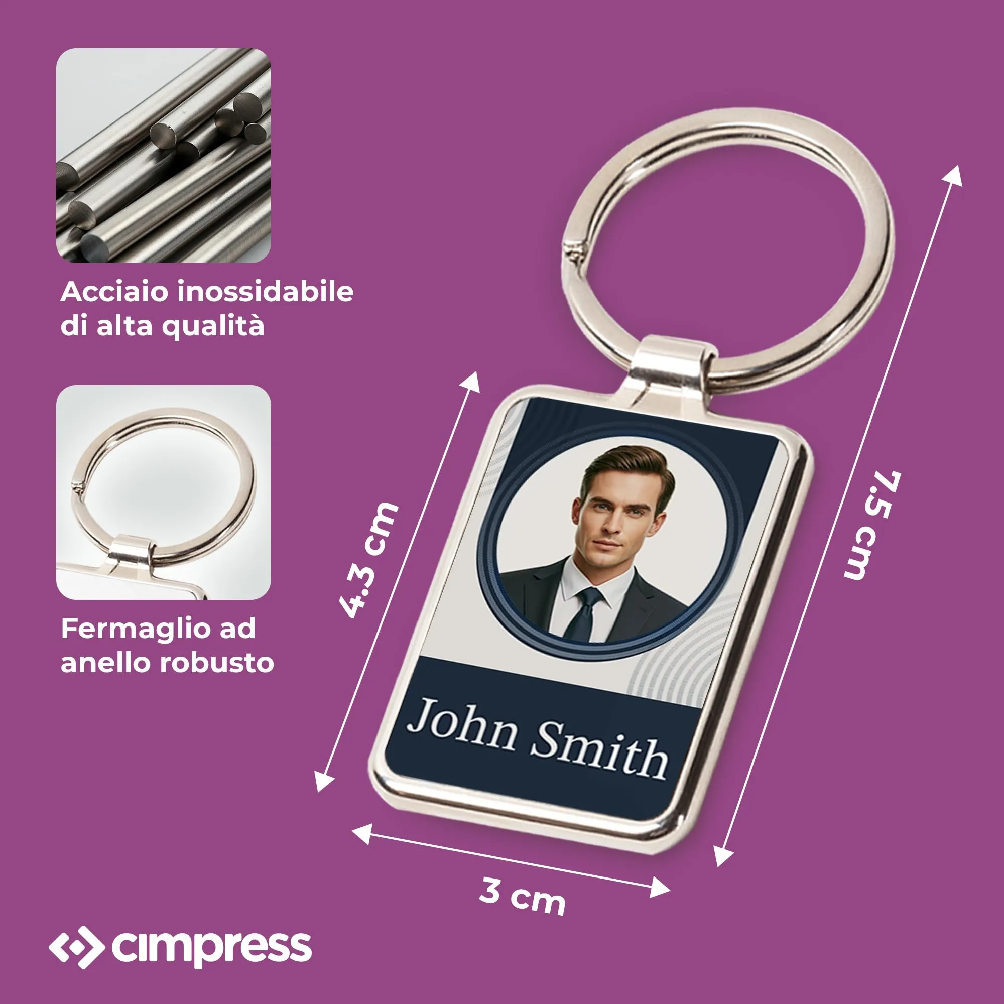 Cimpress Portachiavi Personalizzato con Foto e Testo, 7,5 x 3 cm, Bianco - immagine 5