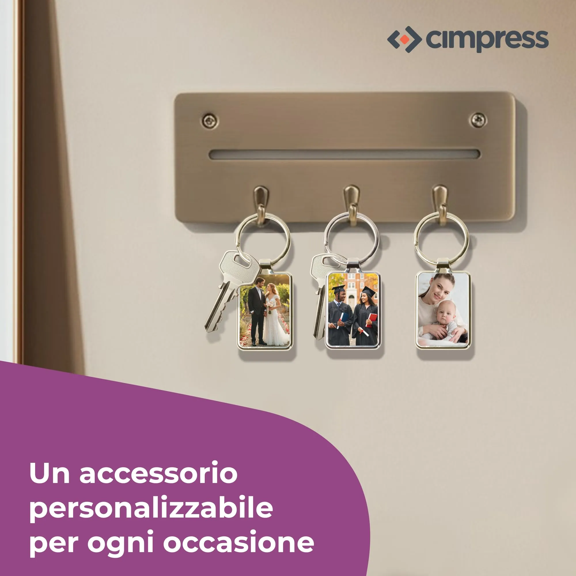 Cimpress Portachiavi Personalizzato con Foto e Testo, 7,5 x 3 cm, Bianco - immagine 6