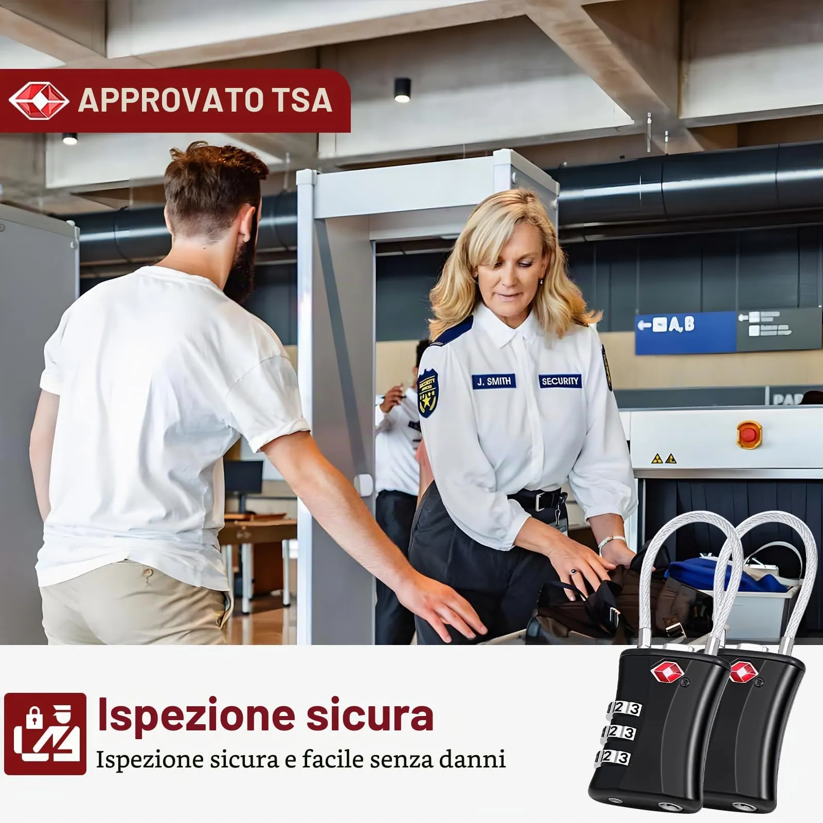 Oderra Lucchetto TSA, 2 Pezzi, Nero - immagine 2