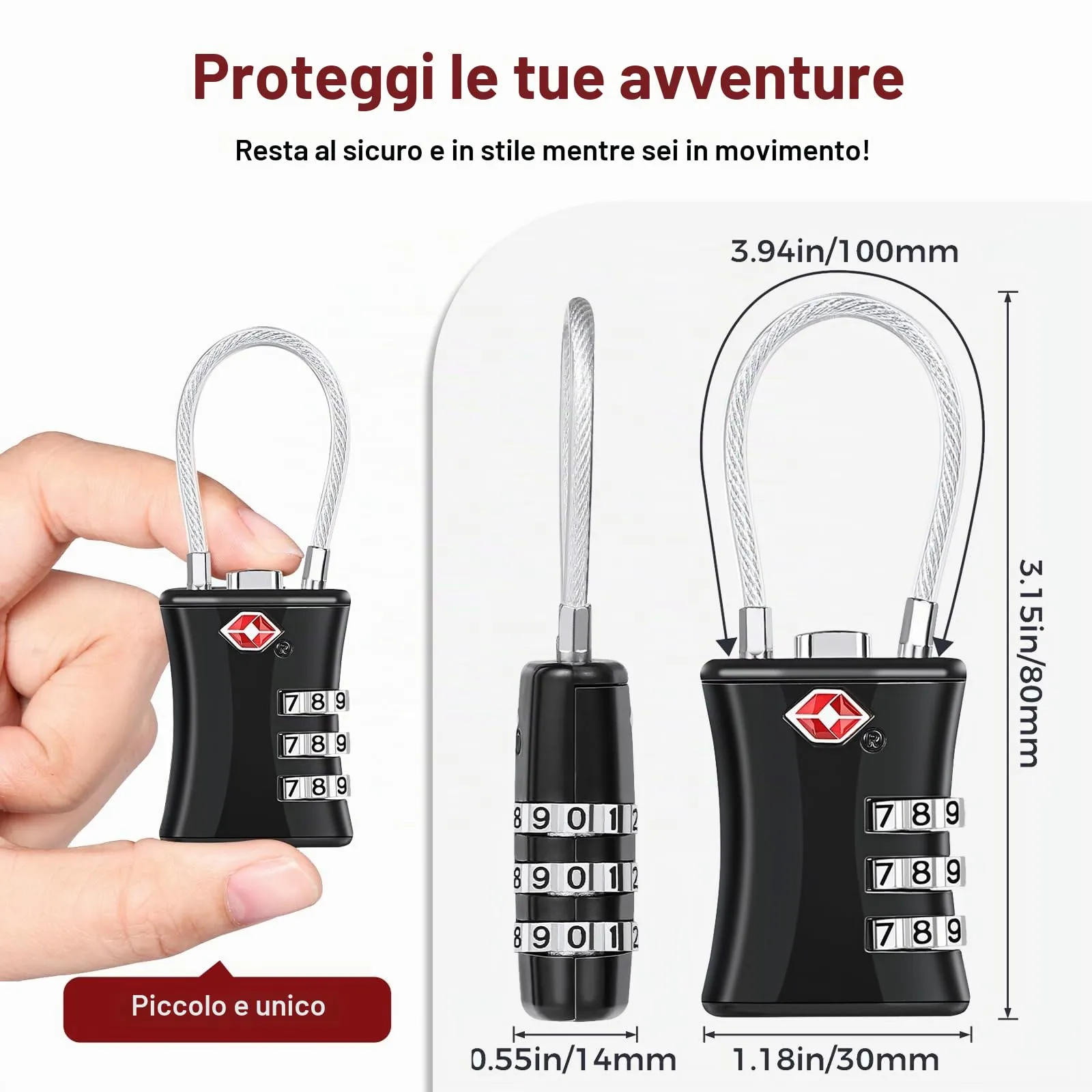 Oderra Lucchetto TSA, 2 Pezzi, Nero - immagine 3
