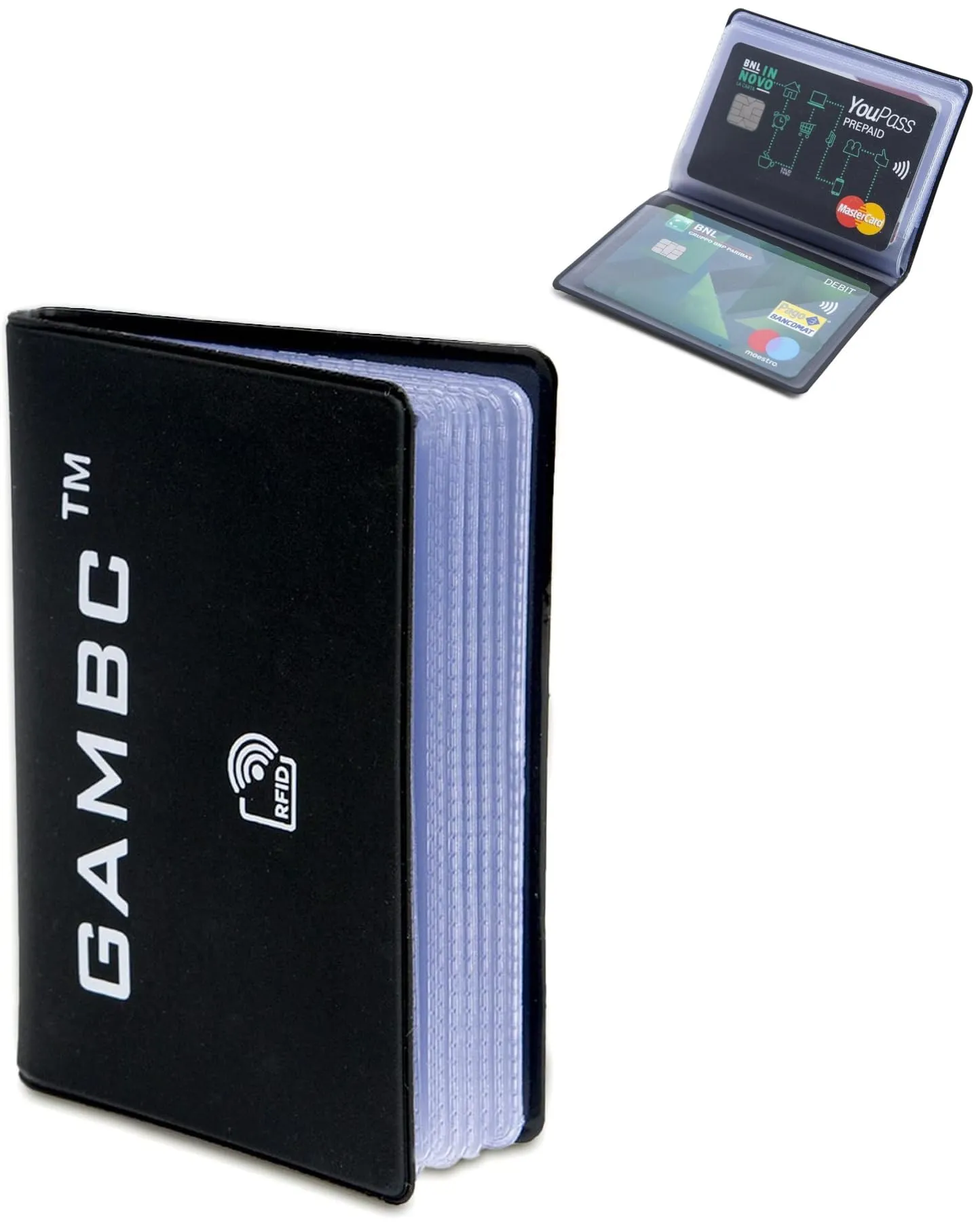 GAMBC Porta carte di credito uomo schermato RFID in plastica semirigida, fino a 8 carte, Nero - immagine 1