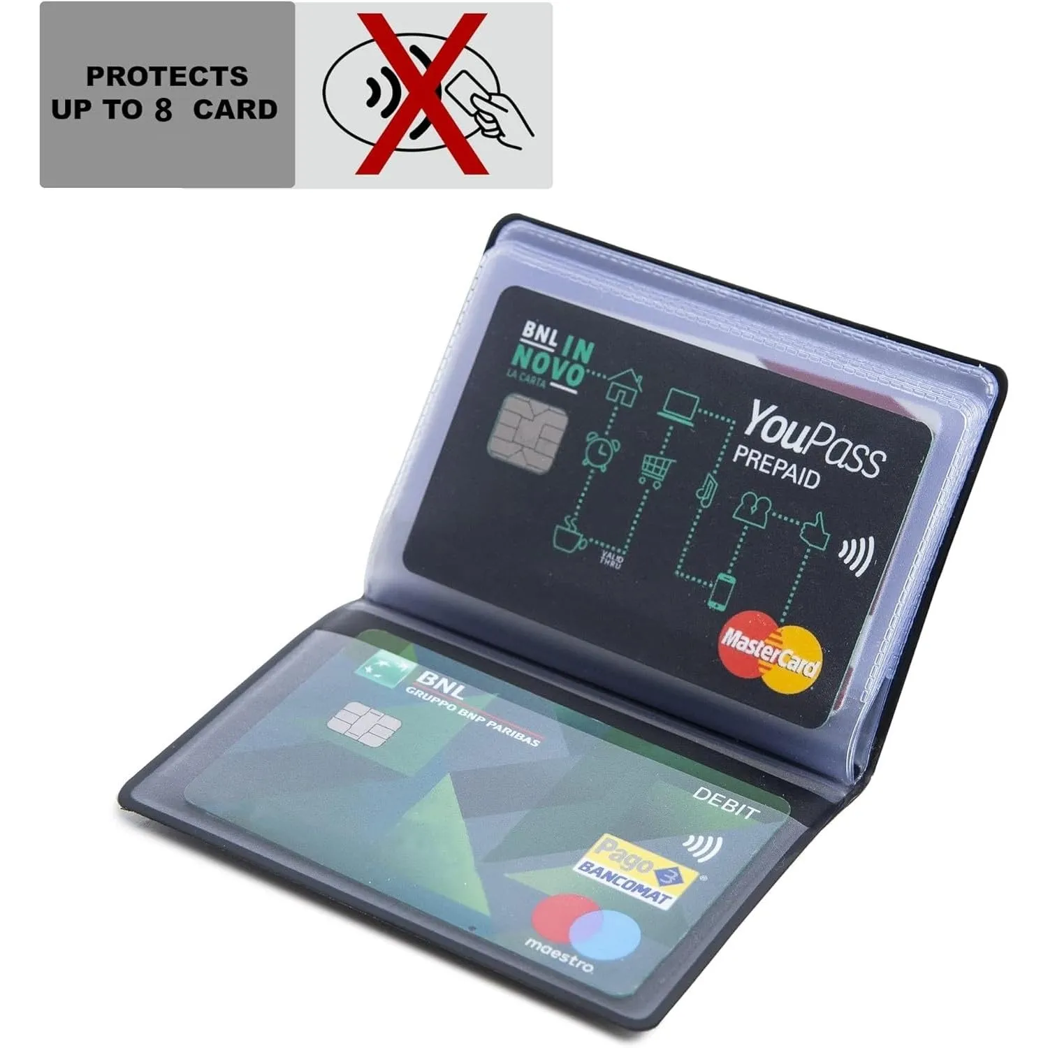 GAMBC Porta carte di credito uomo schermato RFID in plastica semirigida, fino a 8 carte, Nero - immagine 2