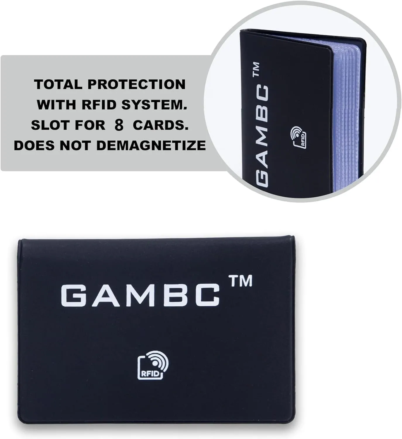 GAMBC Porta carte di credito uomo schermato RFID in plastica semirigida, fino a 8 carte, Nero - immagine 4