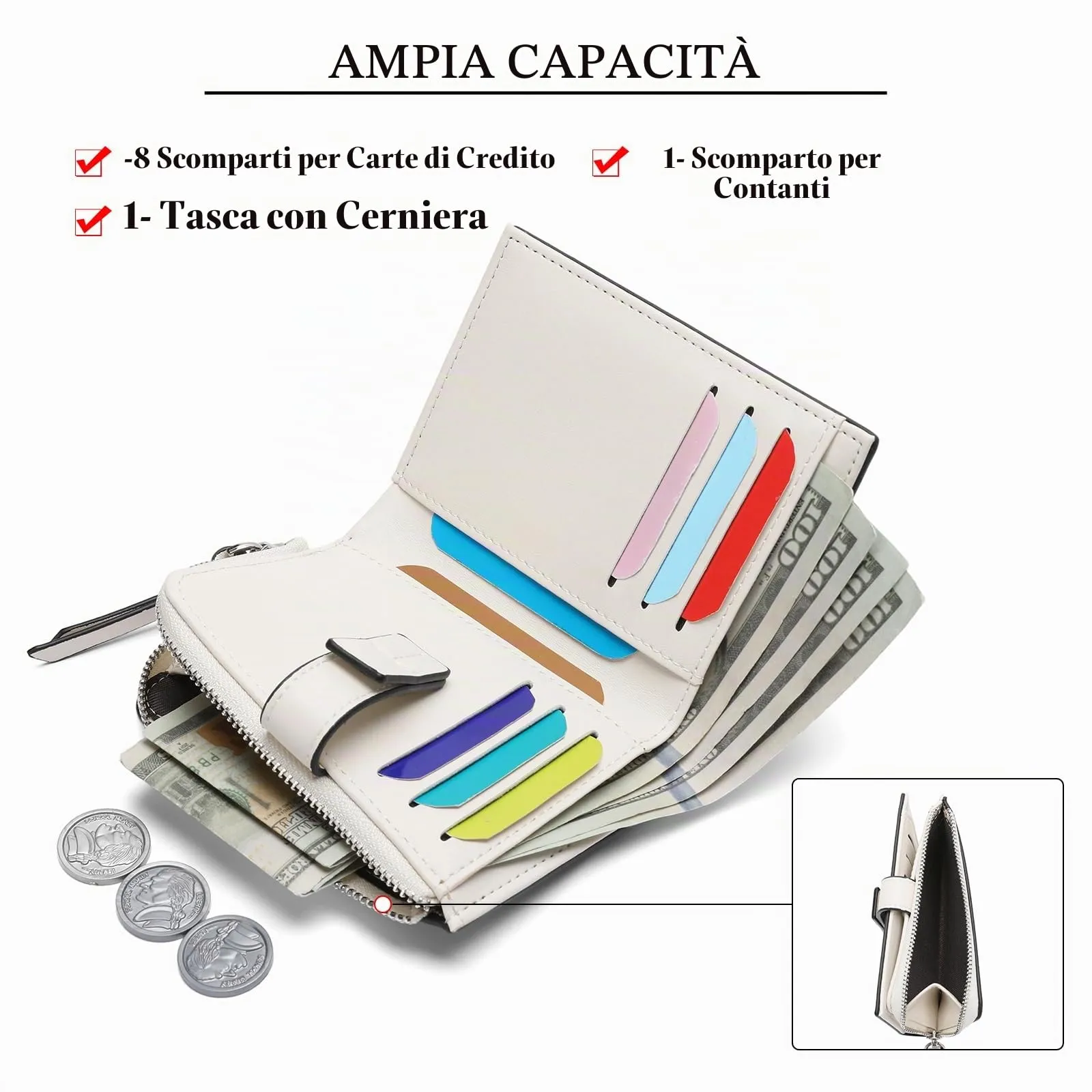 SENDEFN Portafoglio Donna Piccolo con Blocco RFID e Cerniera, Nero - immagine 2