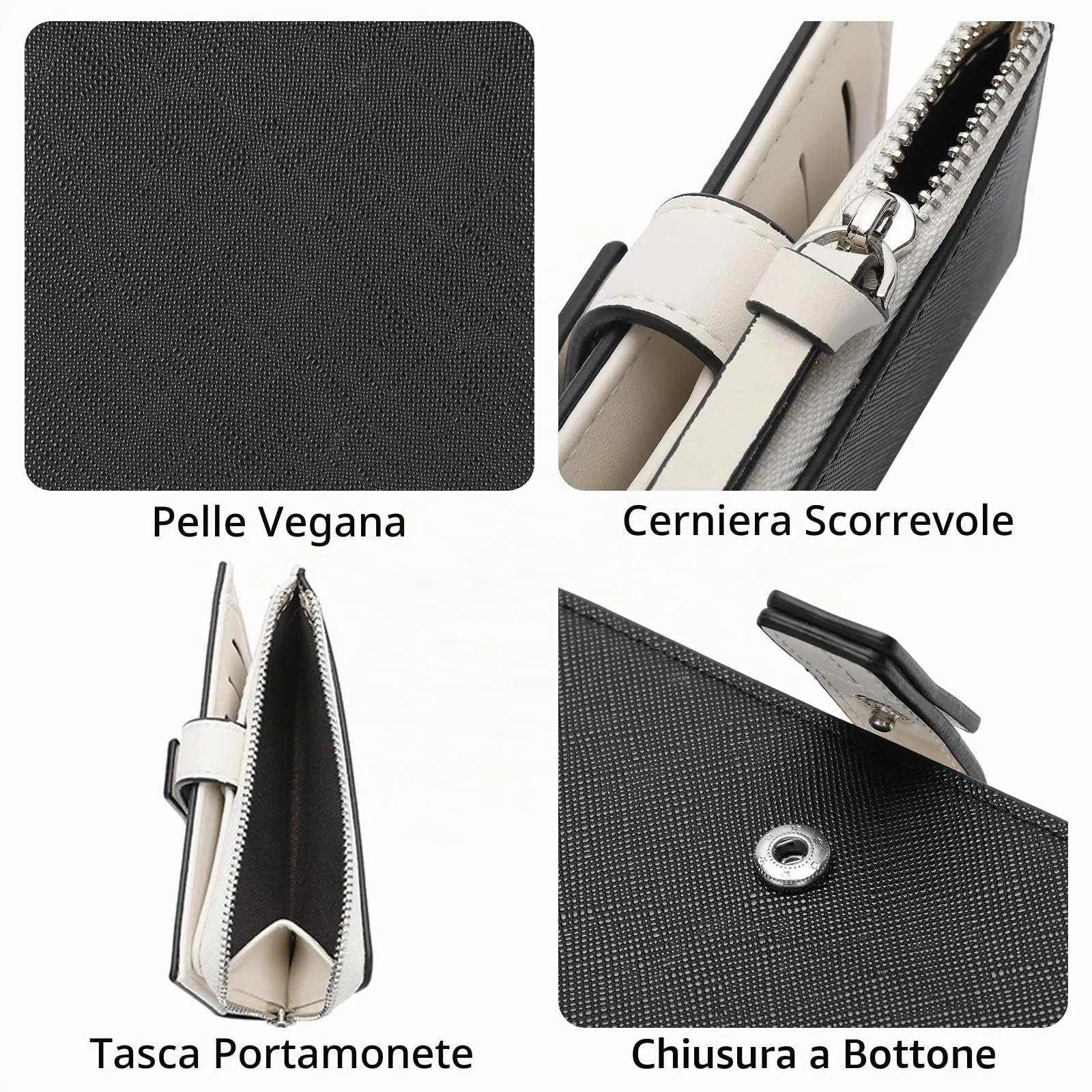 SENDEFN Portafoglio Donna Piccolo con Blocco RFID e Cerniera, Nero - immagine 4
