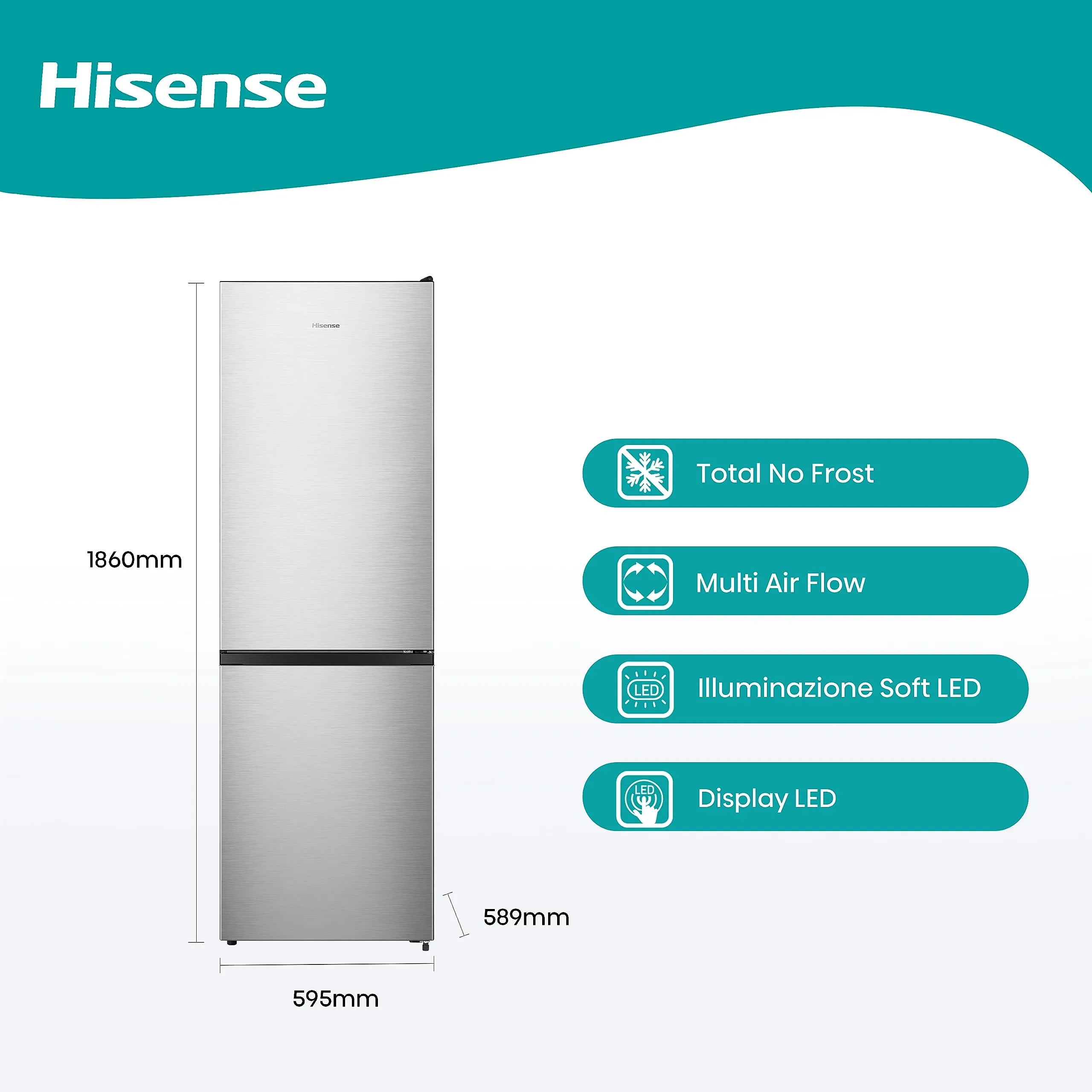 Hisense MC60300IE Frigorifero Combinato Total No Frost, 304 Litri, Classe E, Inox - immagine 3