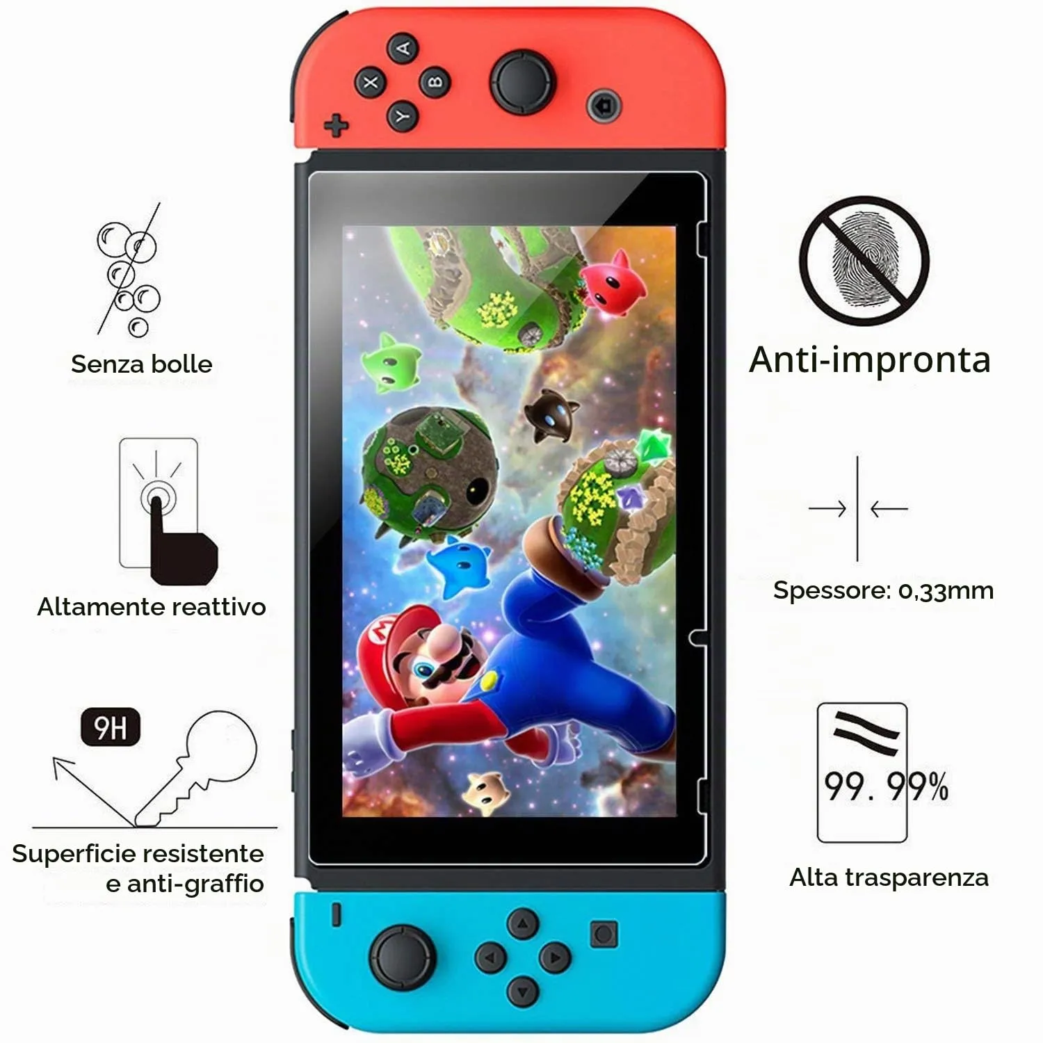 PHONILLICO Pellicola in Vetro Temperato per Nintendo Switch, 2 Pezzi, Durezza 9H - immagine 2