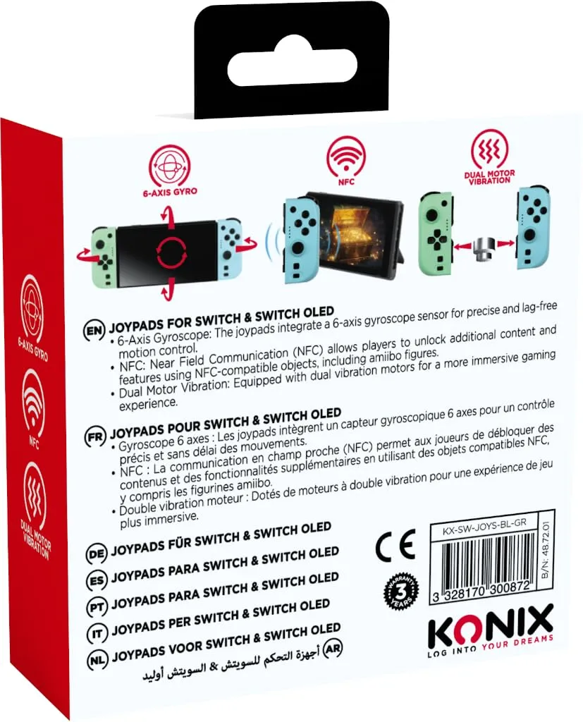 Konix Coppia di controller Joypad per Nintendo Switch e Switch OLED, Verde e blu - immagine 8