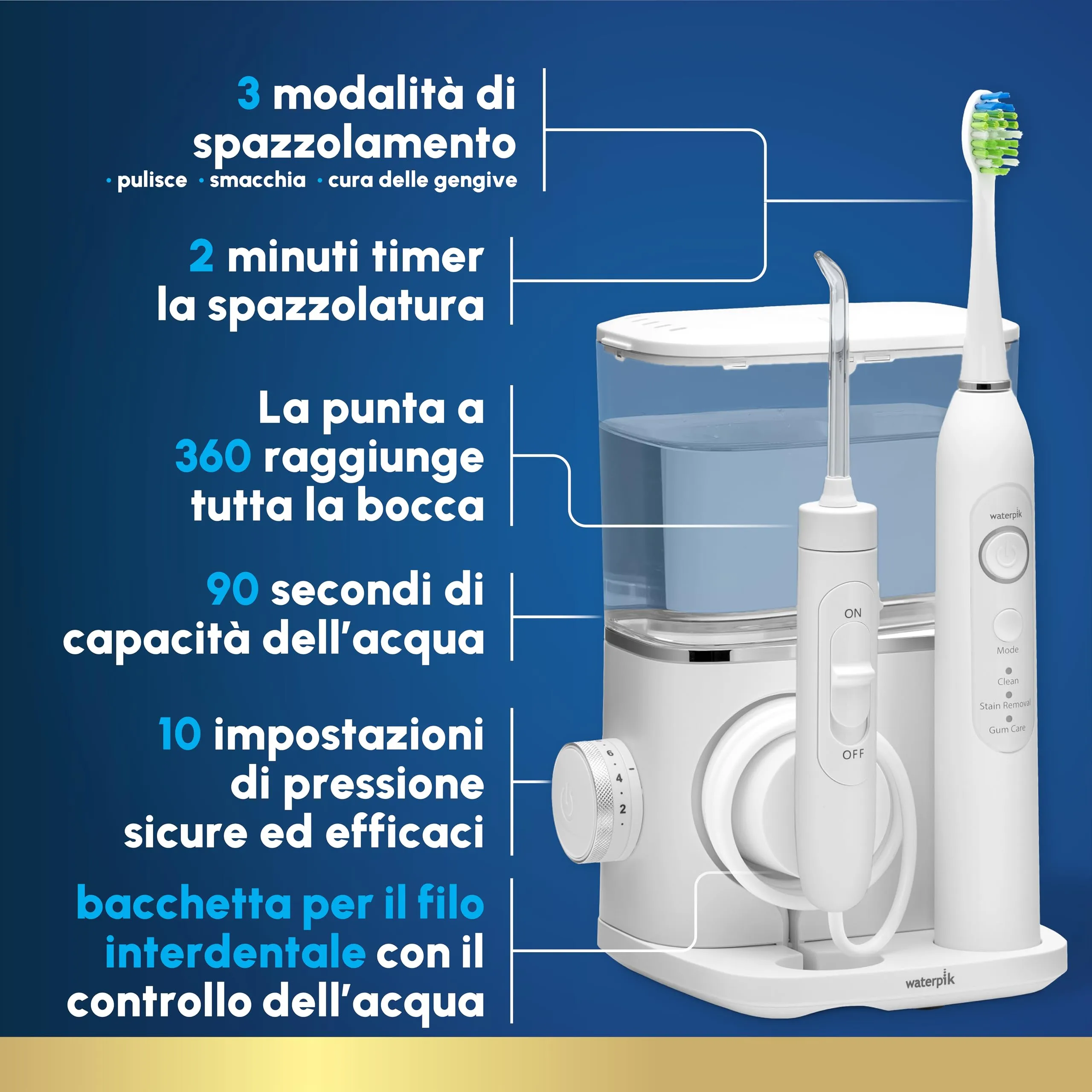 Waterpik Sensonic Complete Care Water Flosser and Electric Toothbrush Combo Set, CC-04, White - immagine 2