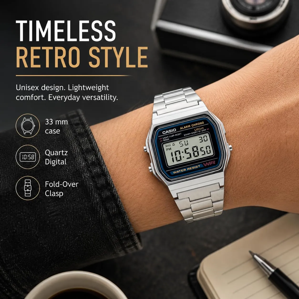 Casio A158WEA-1EF Orologio da Uomo Digitale in Acciaio Inox Argentato - immagine 6