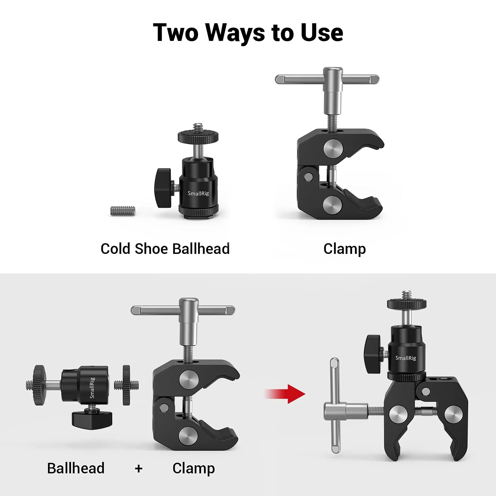 SmallRig Super Clamp Mount with Ball Head Adapter and Cold Shoe - 1124 - immagine 4