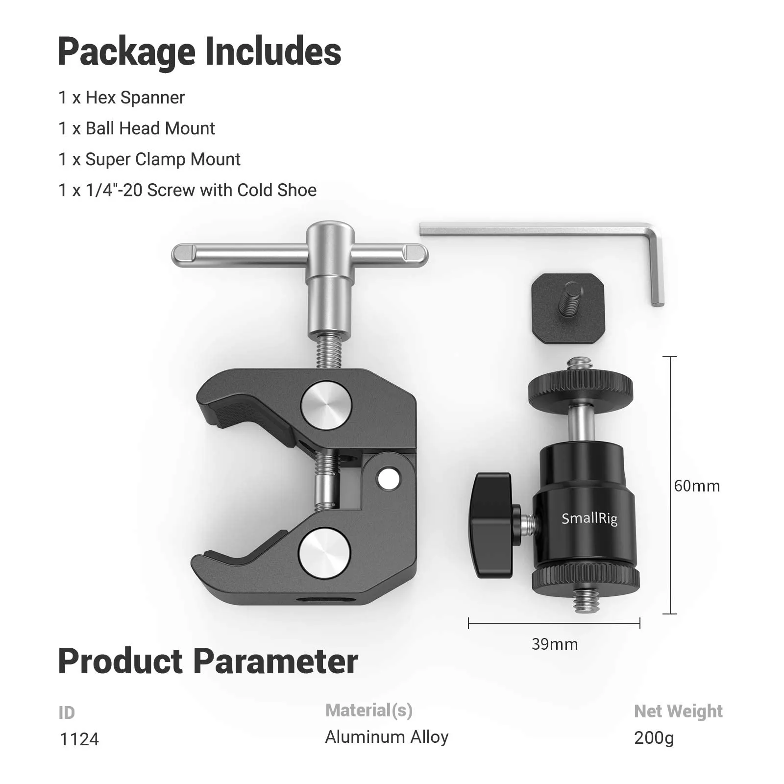 SmallRig Super Clamp Mount with Ball Head Adapter and Cold Shoe - 1124 - immagine 8