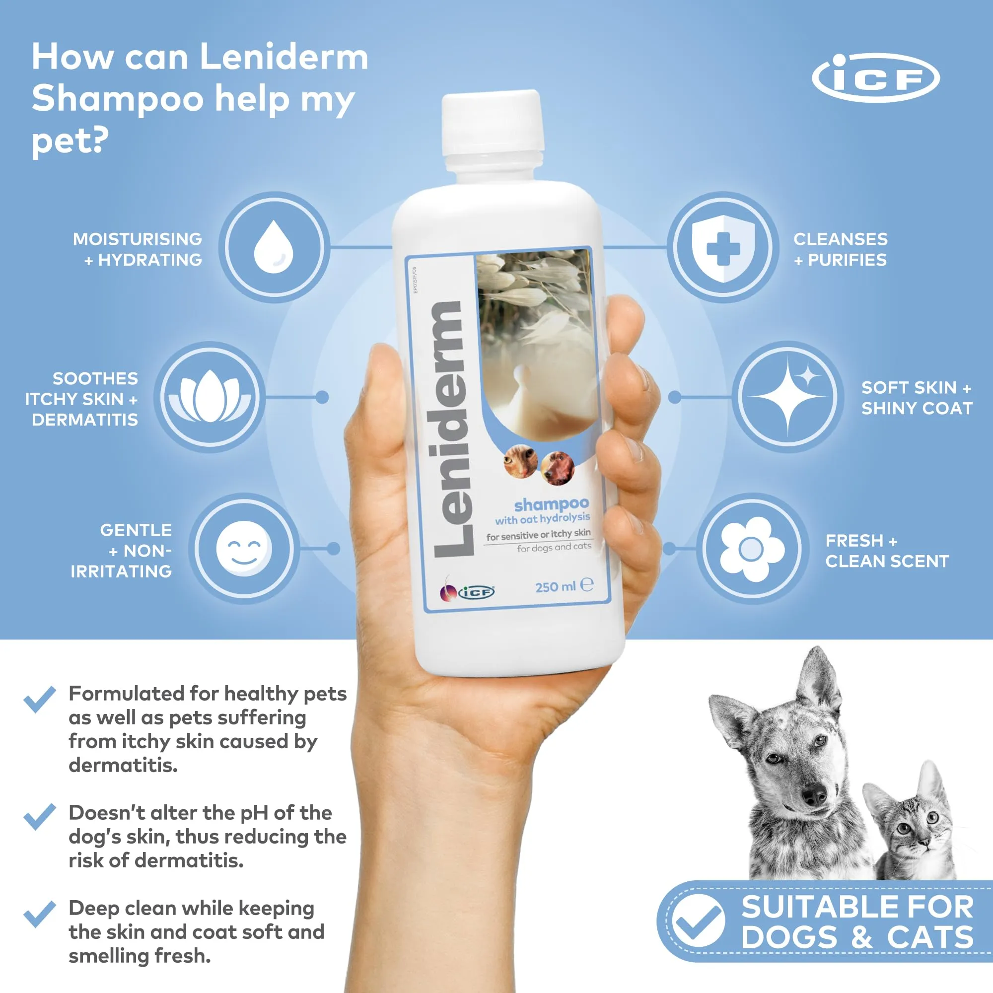 ICF Leniderm Shampoo per cani e gatti con infuso di avena, 250 ml - immagine 2