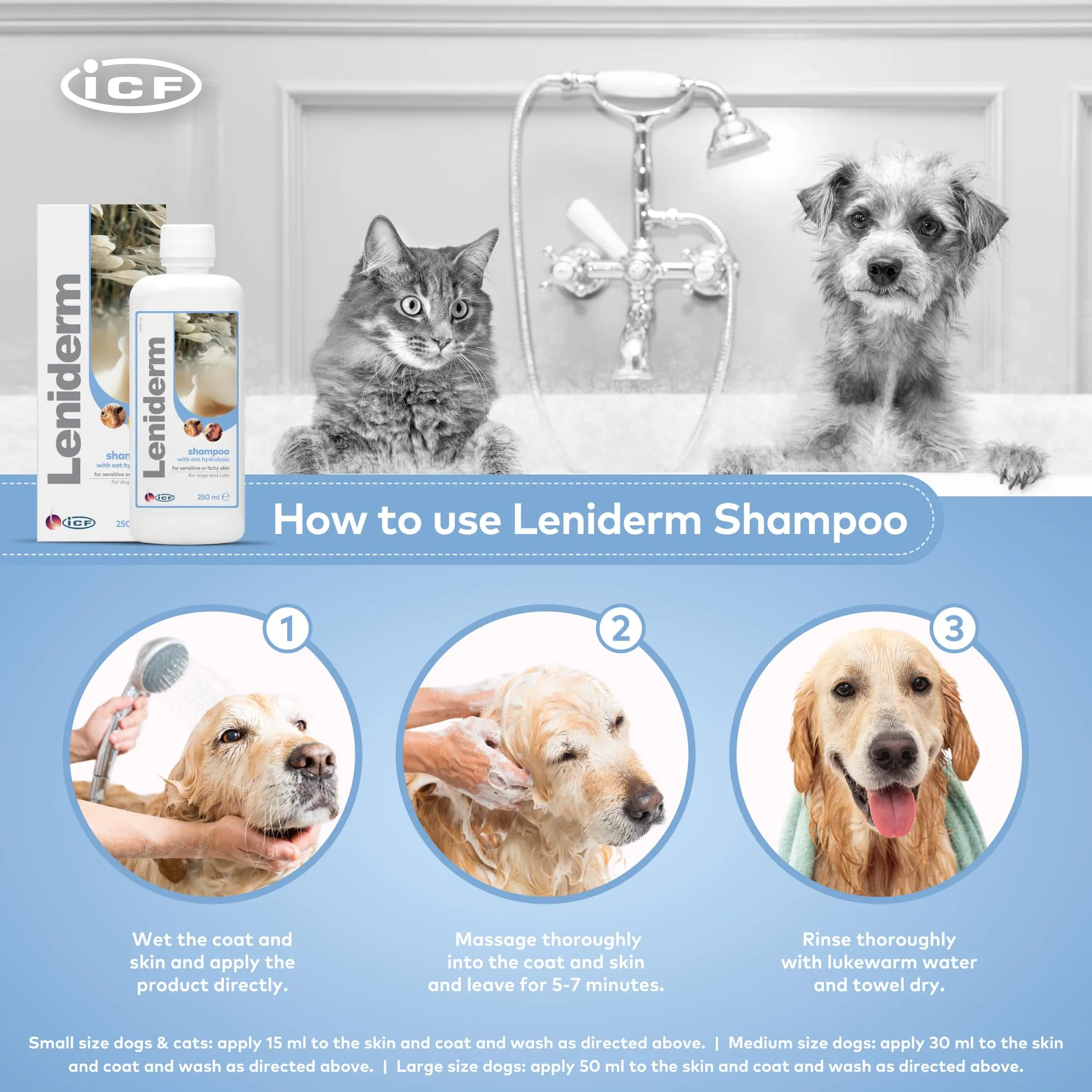 ICF Leniderm Shampoo per cani e gatti con infuso di avena, 250 ml - immagine 3