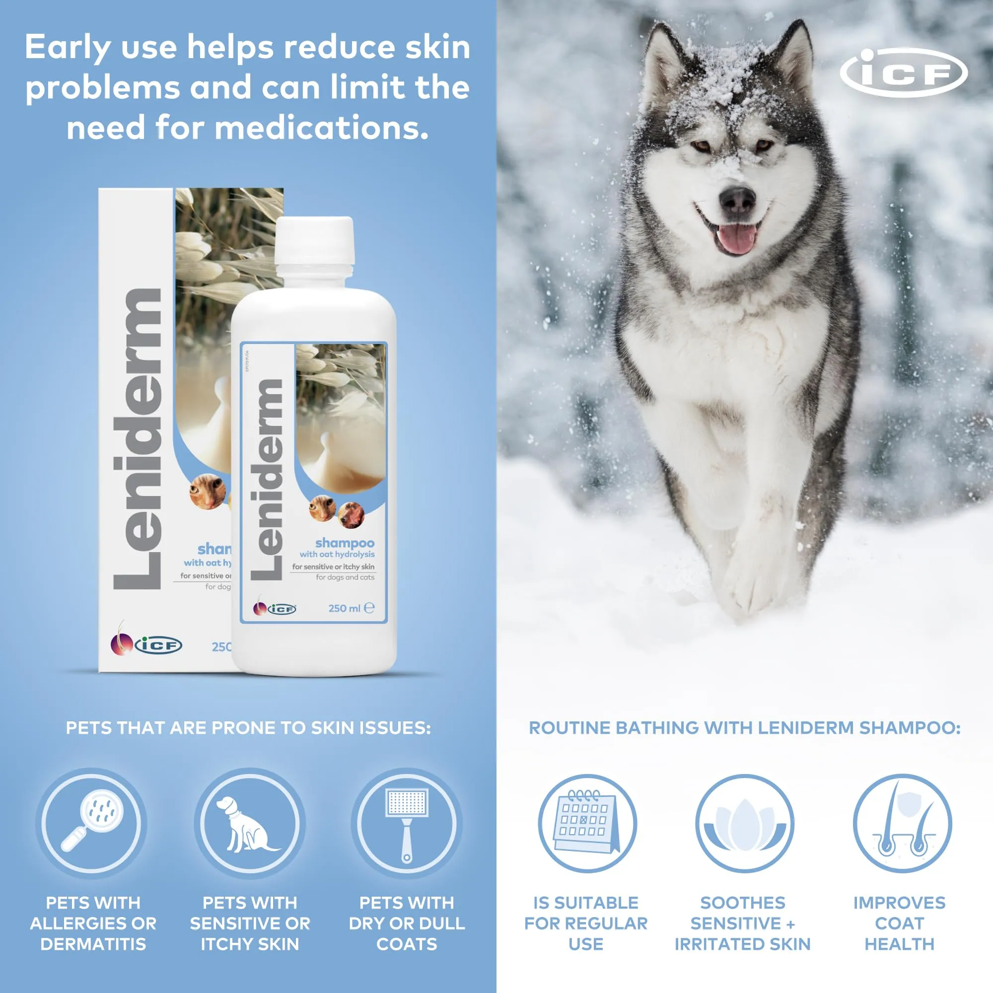 ICF Leniderm Shampoo per cani e gatti con infuso di avena, 250 ml - immagine 5