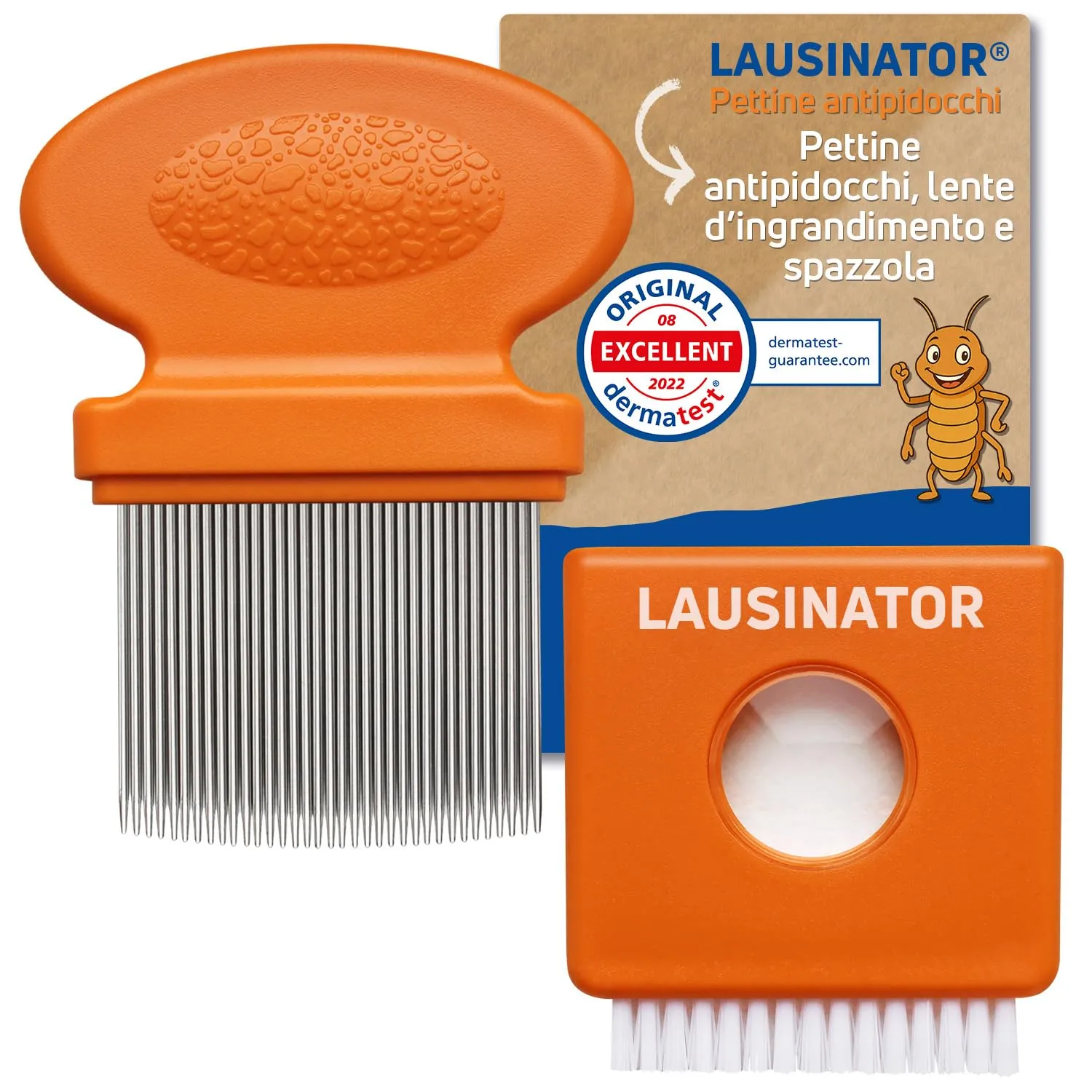 Lausinator Pettine Antipidocchi e Lendini 3-in-1 Professionale in Acciaio Inox, Arancione - immagine 1