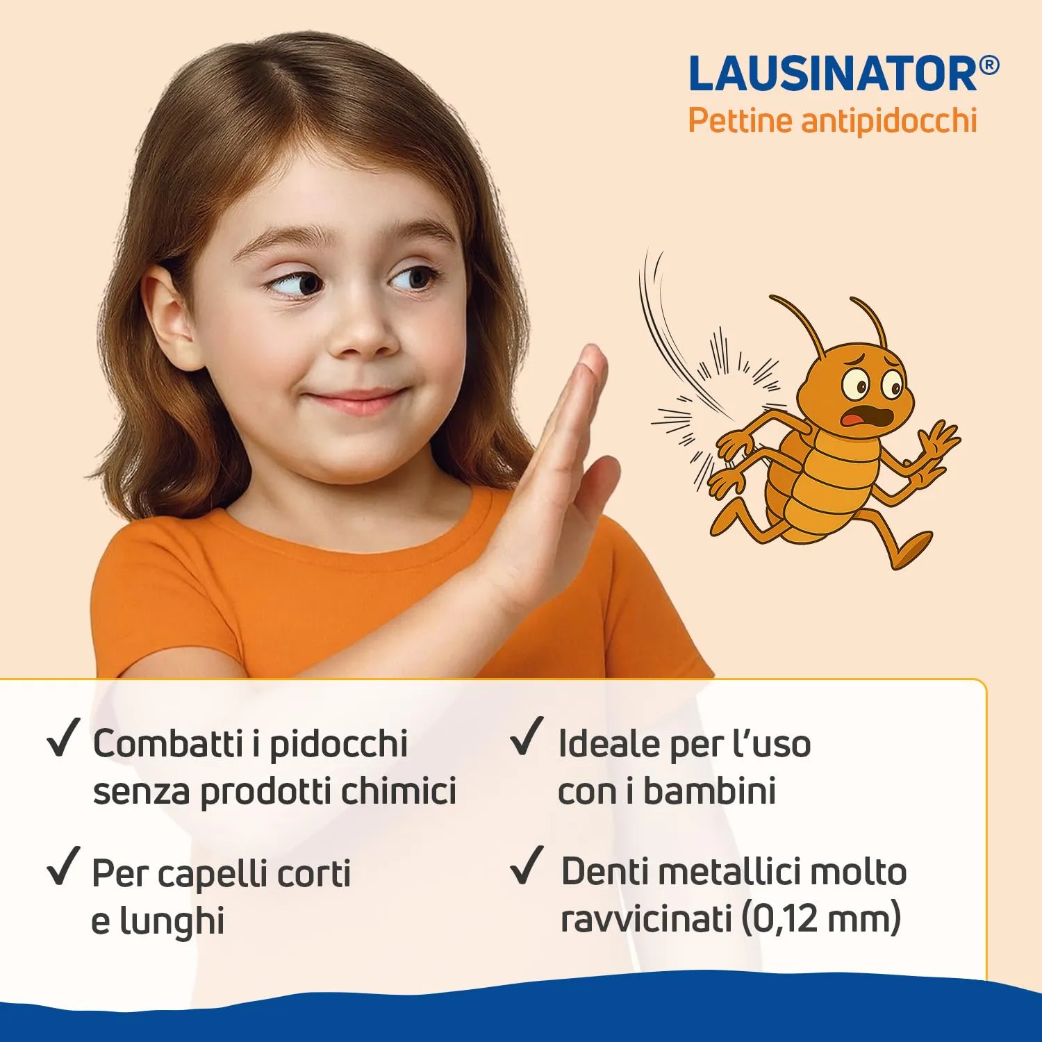 Lausinator Pettine Antipidocchi e Lendini 3-in-1 Professionale in Acciaio Inox, Arancione - immagine 3