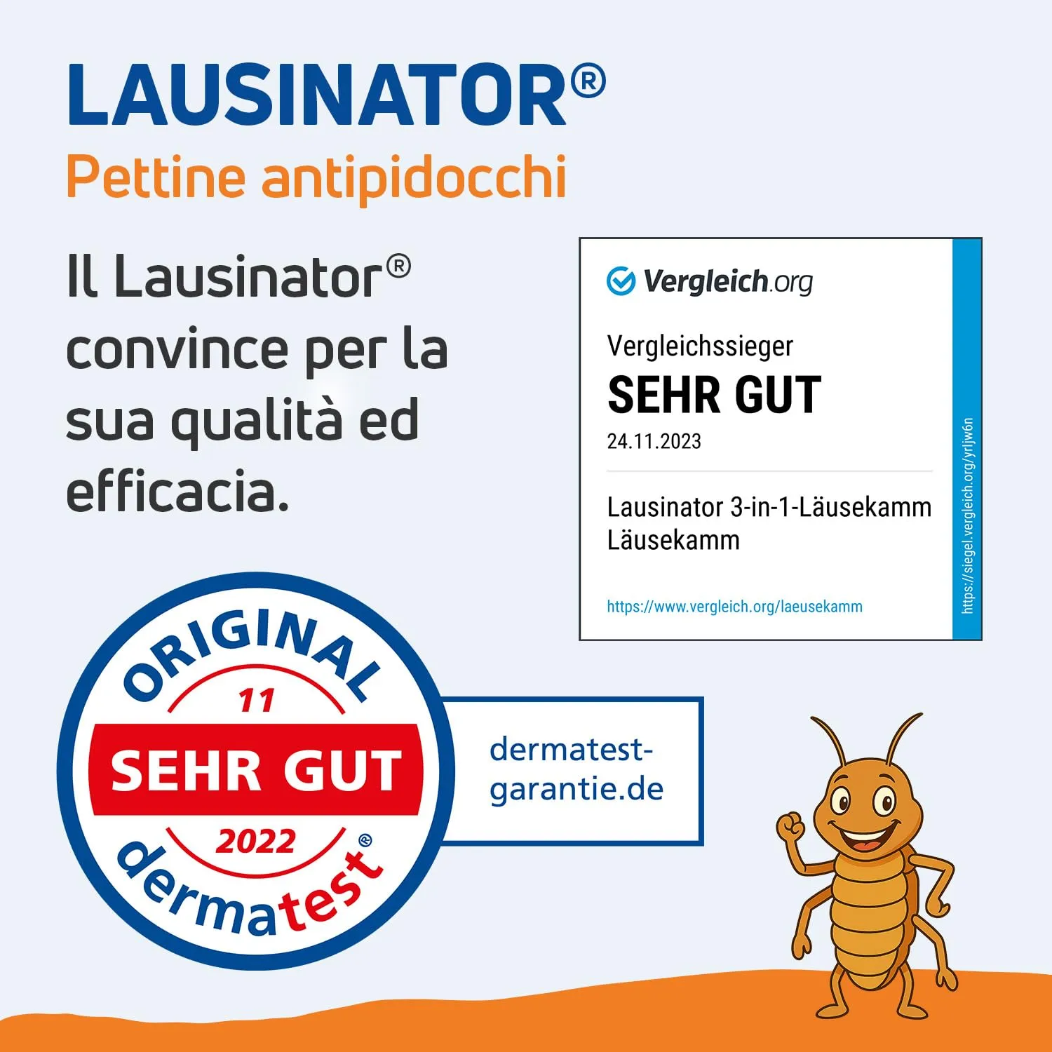 Lausinator Pettine Antipidocchi e Lendini 3-in-1 Professionale in Acciaio Inox, Arancione - immagine 4