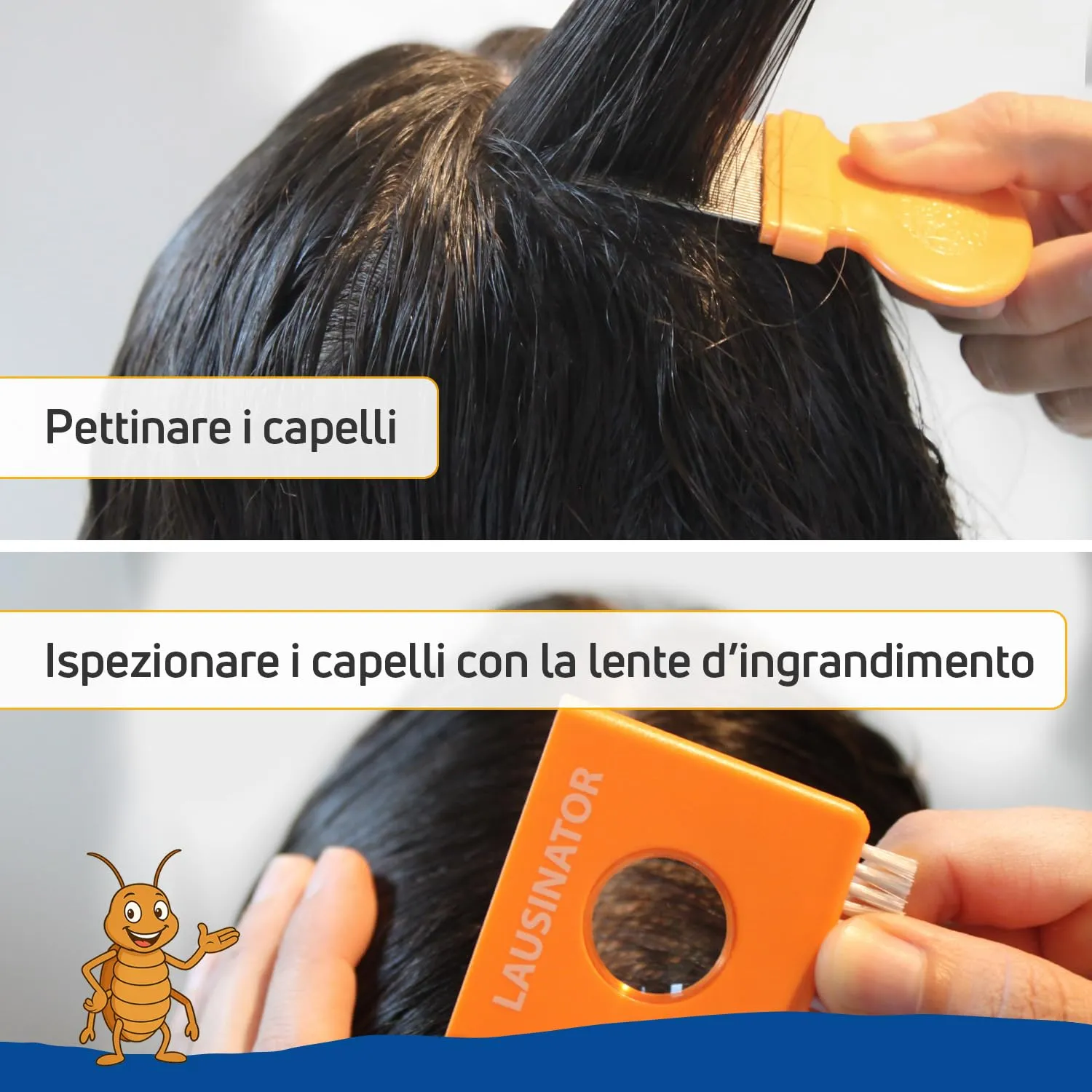 Lausinator Pettine Antipidocchi e Lendini 3-in-1 Professionale in Acciaio Inox, Arancione - immagine 6