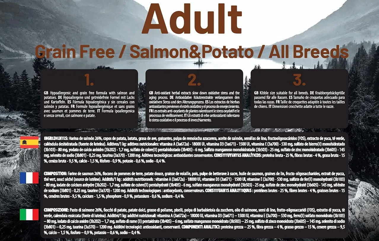 The Hunger of the Wolf Cibo secco per cani adulti, linea delicata senza cereali al salmone e patate, 14 kg - immagine 4