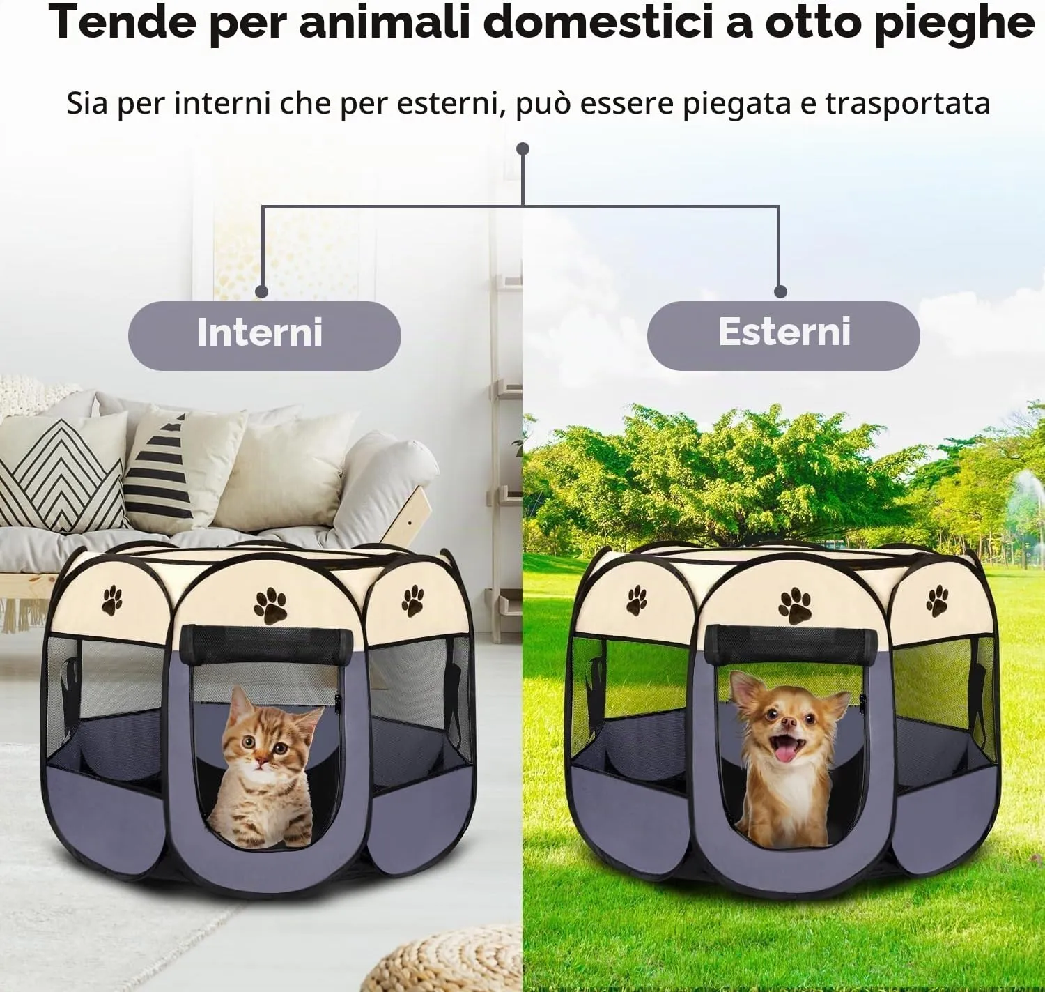agctrler Recinto per Cani e Piccoli Animali, Gabbia in Tessuto Impermeabile e Rete Traspirante con Cerniera e Tasca Laterale, 73x73x43 cm, Nero - immagine 7