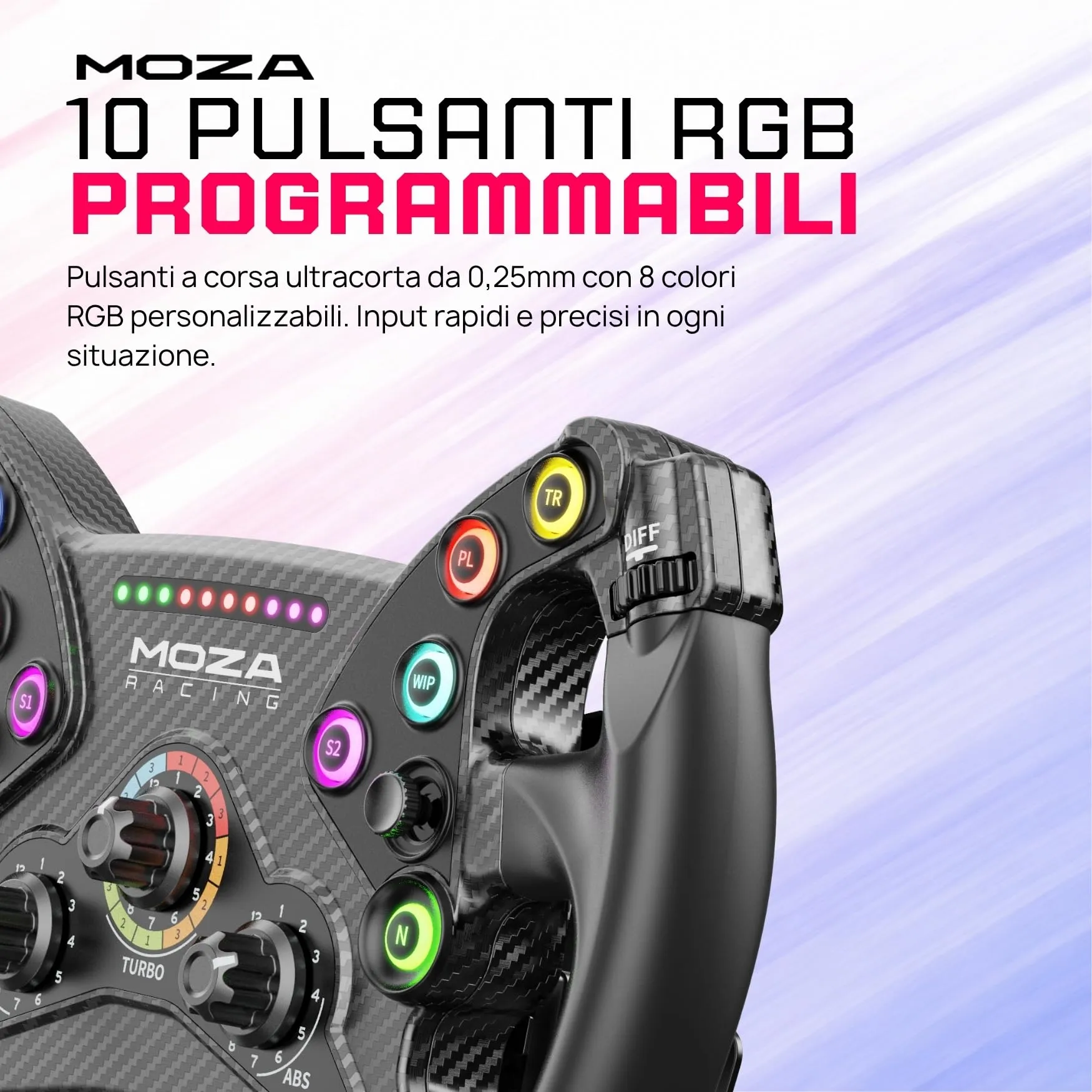 MOZA KS Volante Formula GT 300 mm per Simulatore di Guida PC, Fibra di Carbonio, Pulsanti RGB Programmabili, Palette Magnetiche Hall con Doppia Frizione, Rosa - immagine 3