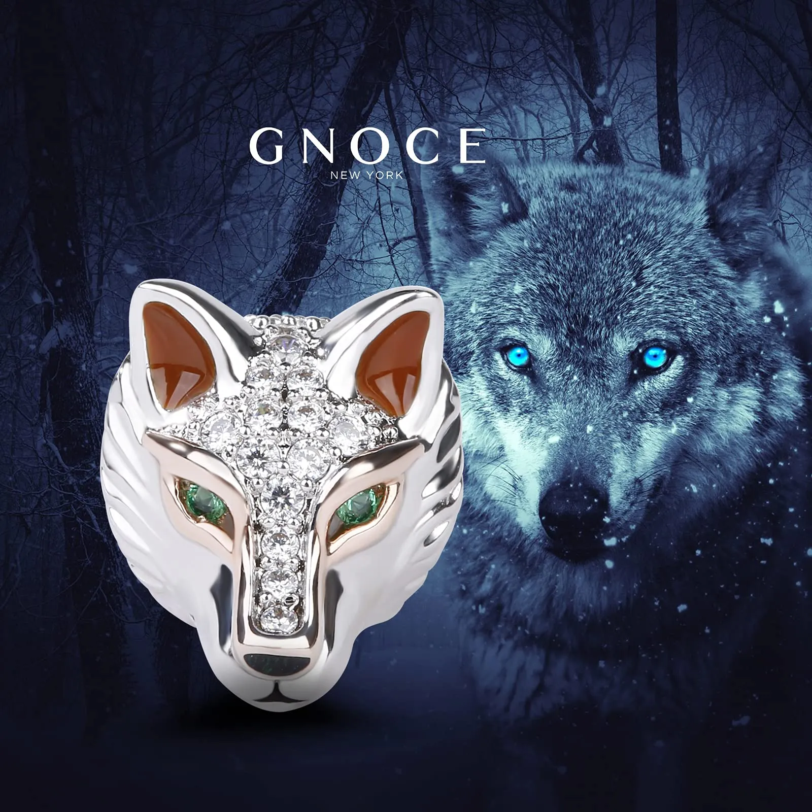 GNOCE Charm Lupo in Argento S925 con Zirconi per Bracciali e Collana - immagine 2