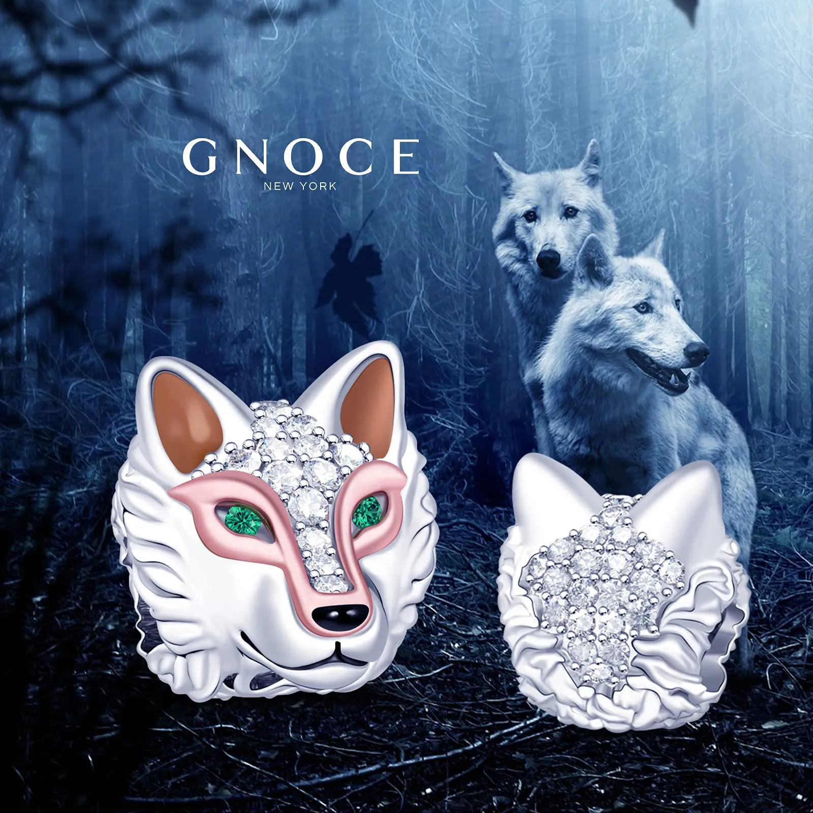 GNOCE Charm Lupo in Argento S925 con Zirconi per Bracciali e Collana - immagine 3