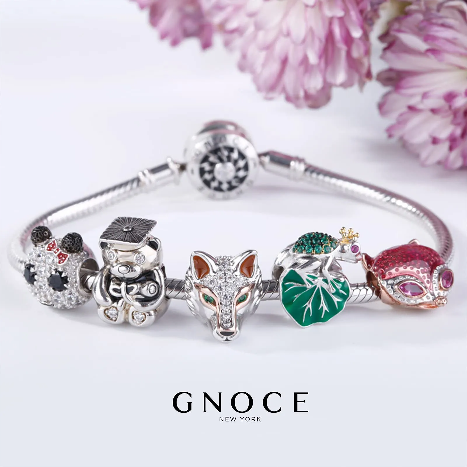 GNOCE Charm Lupo in Argento S925 con Zirconi per Bracciali e Collana - immagine 4