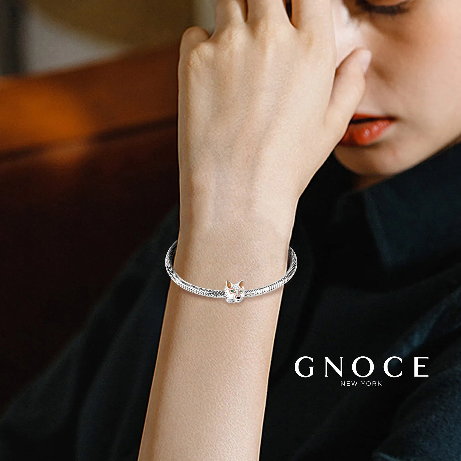 GNOCE Charm Lupo in Argento S925 con Zirconi per Bracciali e Collana - immagine 5