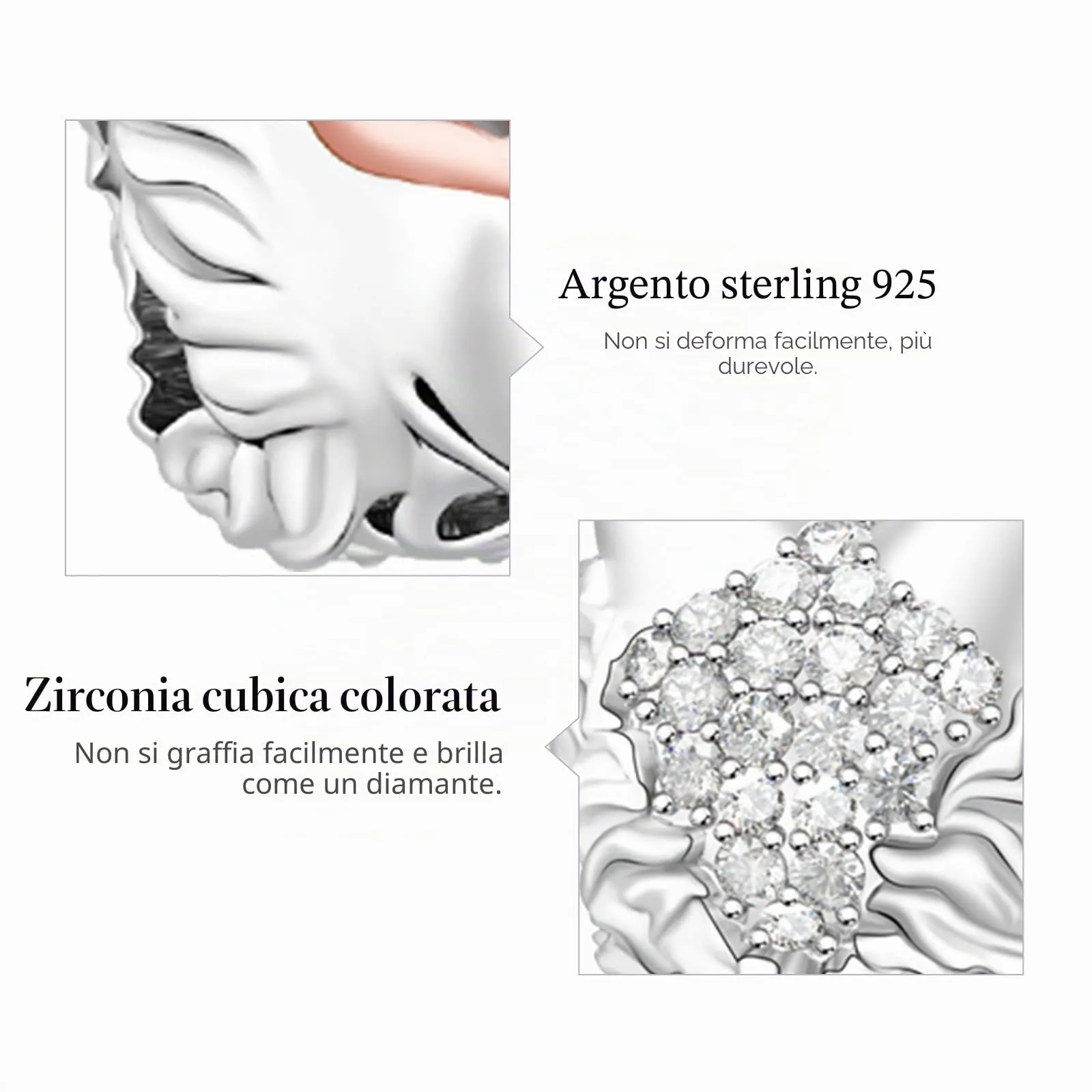 GNOCE Charm Lupo in Argento S925 con Zirconi per Bracciali e Collana - immagine 7