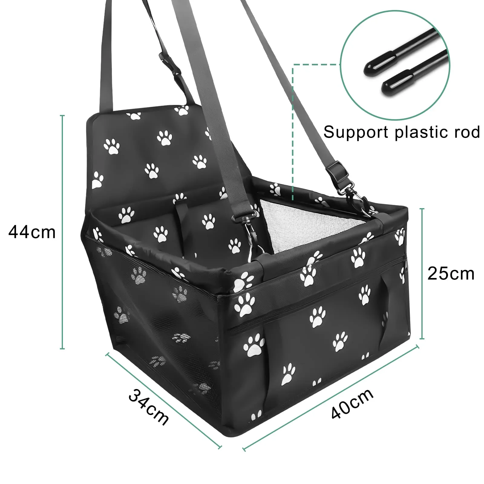 Gvolatee Seggiolino Auto per Cane con Cintura di Sicurezza e Tubo di Supporto, Pieghevole, 40×34×25cm, Nero - immagine 2