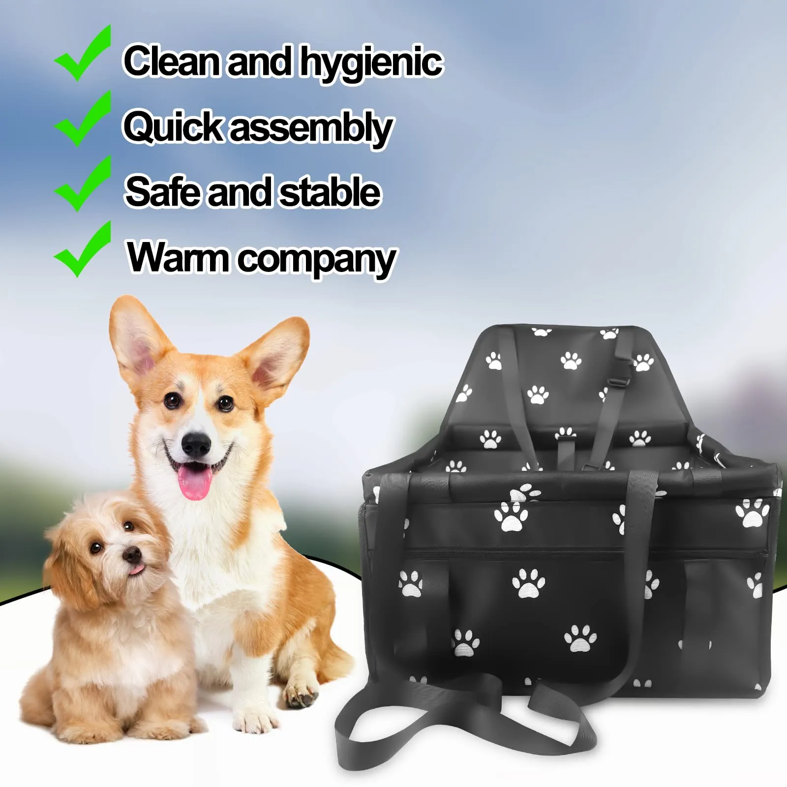 Gvolatee Seggiolino Auto per Cane con Cintura di Sicurezza e Tubo di Supporto, Pieghevole, 40×34×25cm, Nero - immagine 3