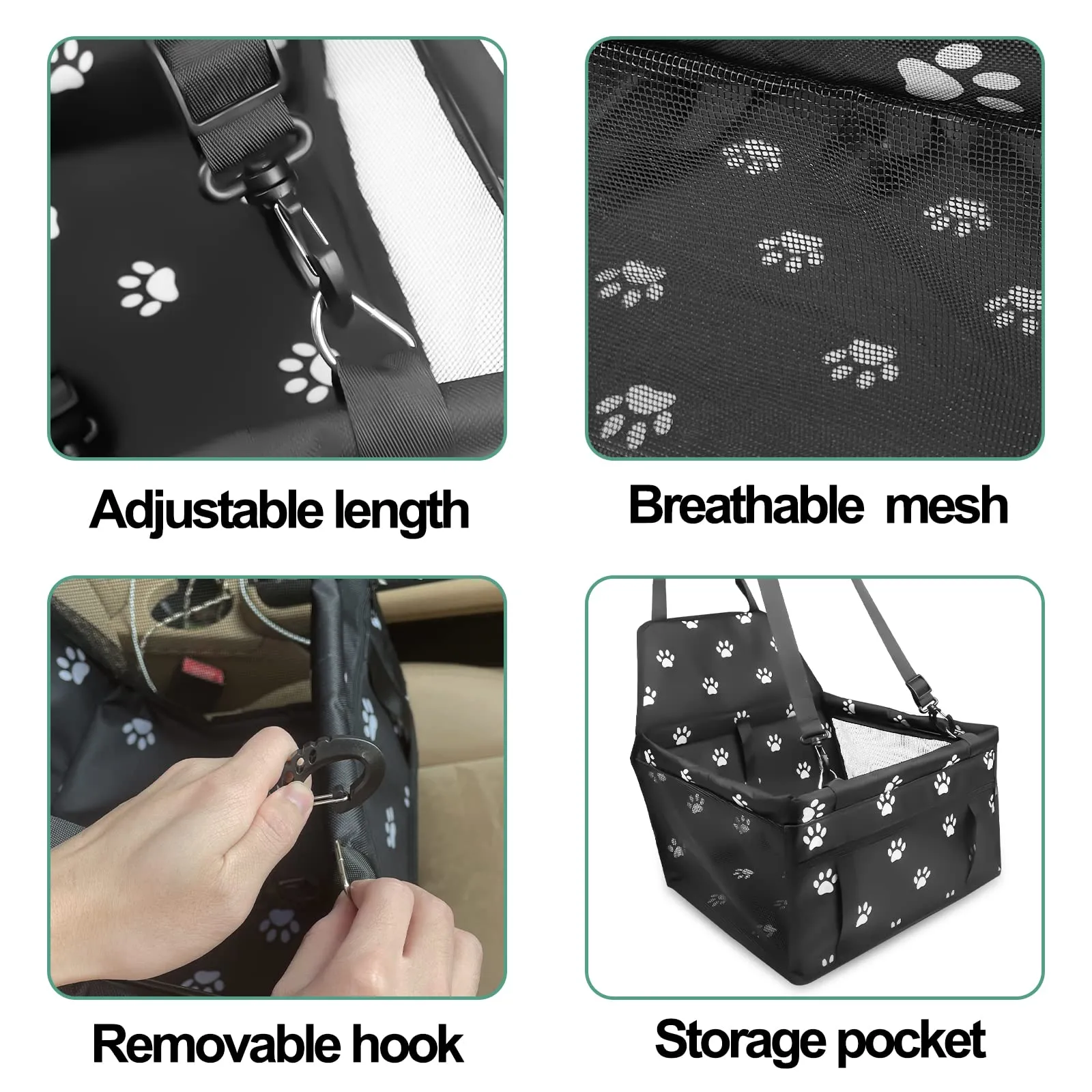 Gvolatee Seggiolino Auto per Cane con Cintura di Sicurezza e Tubo di Supporto, Pieghevole, 40×34×25cm, Nero - immagine 4