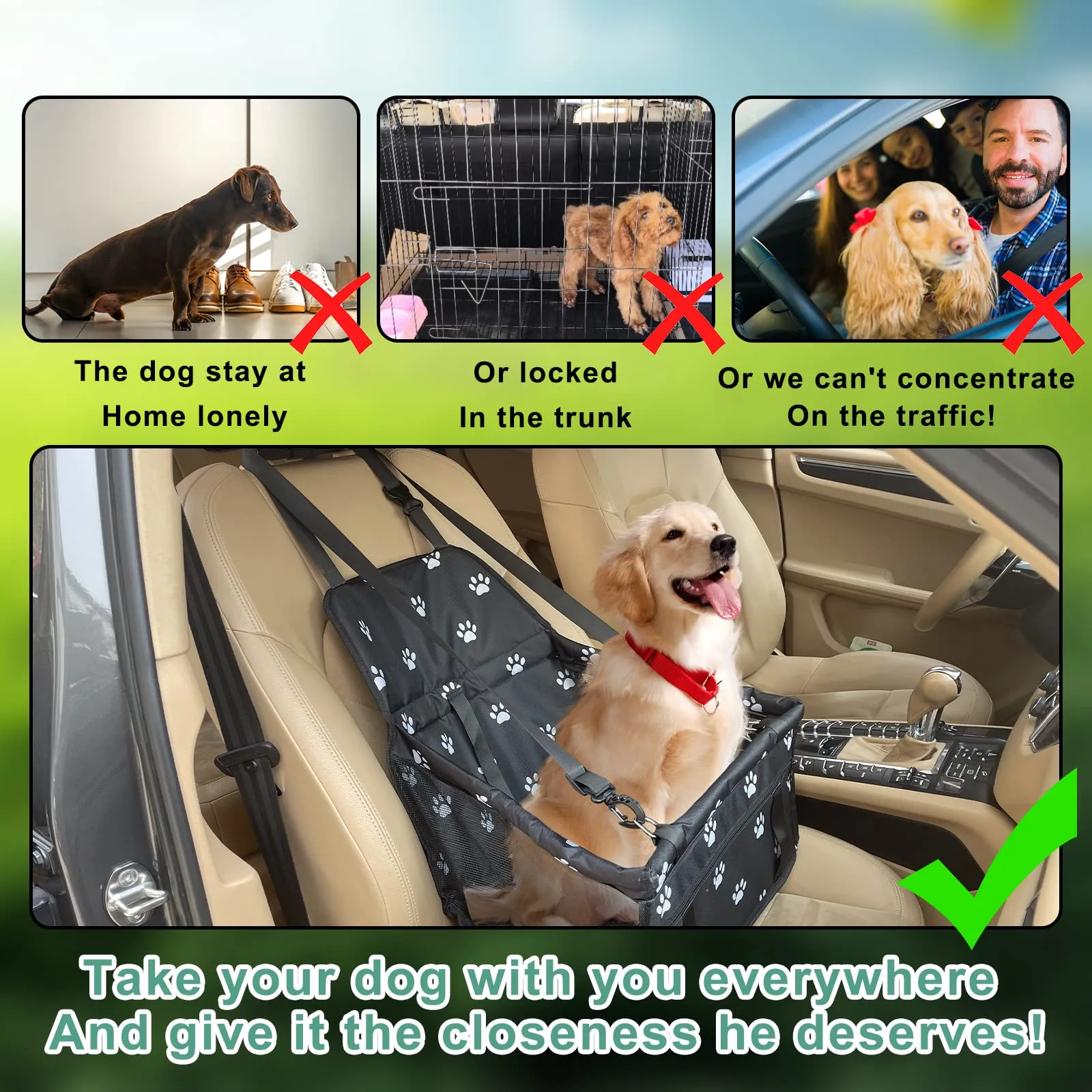 Gvolatee Seggiolino Auto per Cane con Cintura di Sicurezza e Tubo di Supporto, Pieghevole, 40×34×25cm, Nero - immagine 5