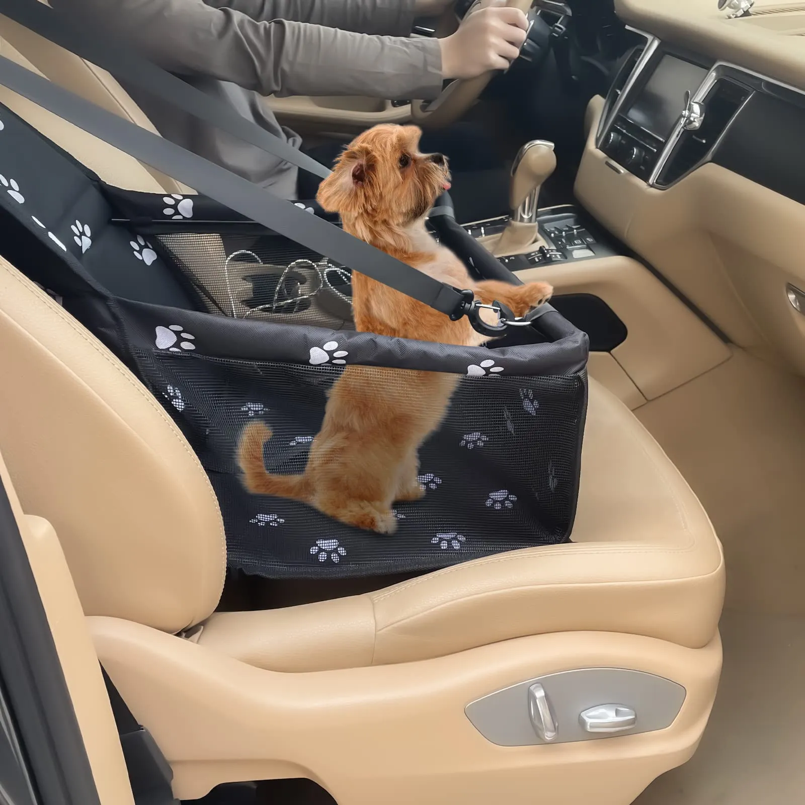 Gvolatee Seggiolino Auto per Cane con Cintura di Sicurezza e Tubo di Supporto, Pieghevole, 40×34×25cm, Nero - immagine 6