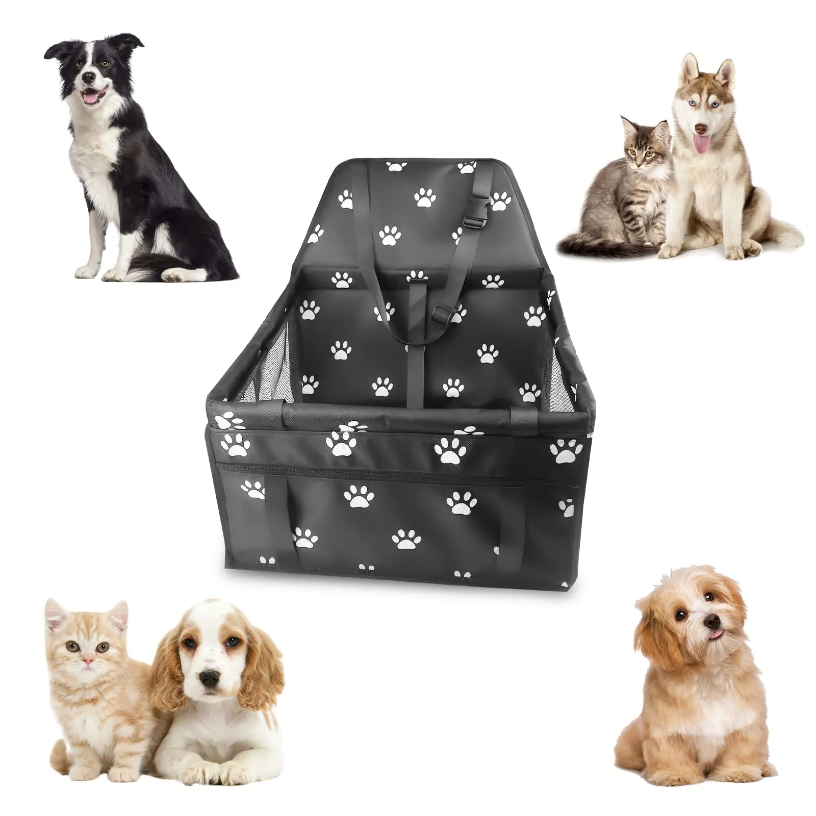 Gvolatee Seggiolino Auto per Cane con Cintura di Sicurezza e Tubo di Supporto, Pieghevole, 40×34×25cm, Nero - immagine 7