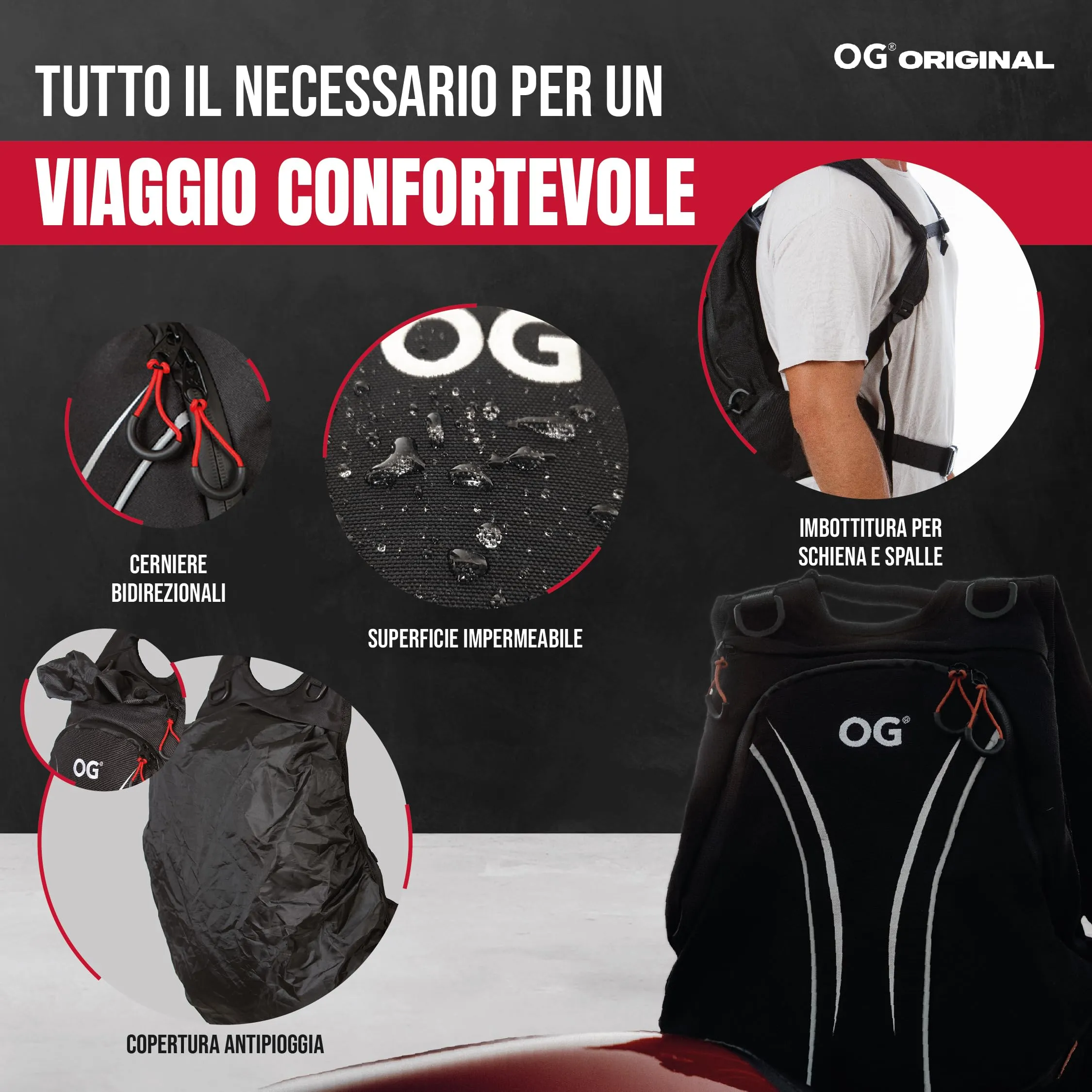 OG Original RoadRunner Zaino Moto Impermeabile 20L Nero mc04lw - immagine 3