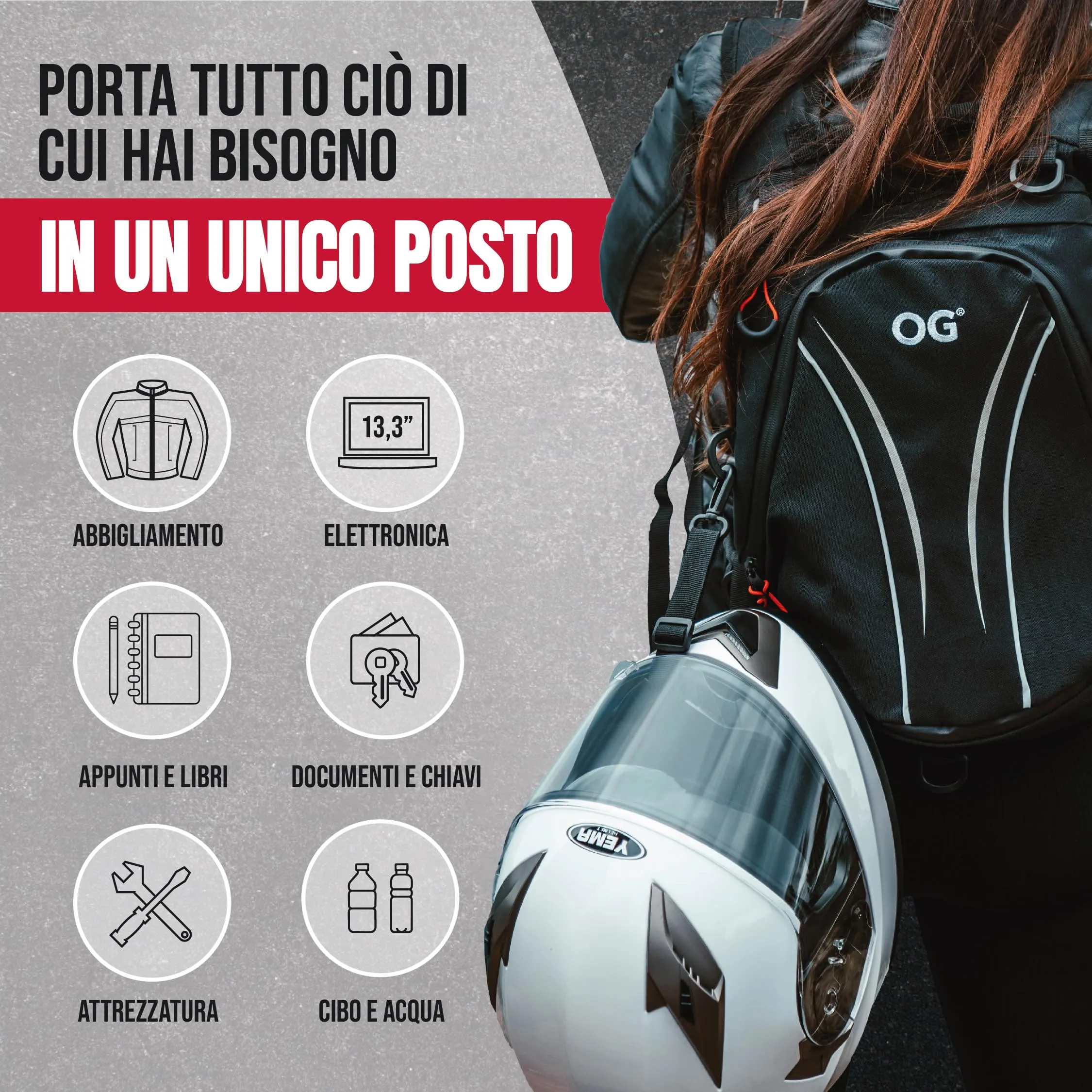 OG Original RoadRunner Zaino Moto Impermeabile 20L Nero mc04lw - immagine 5
