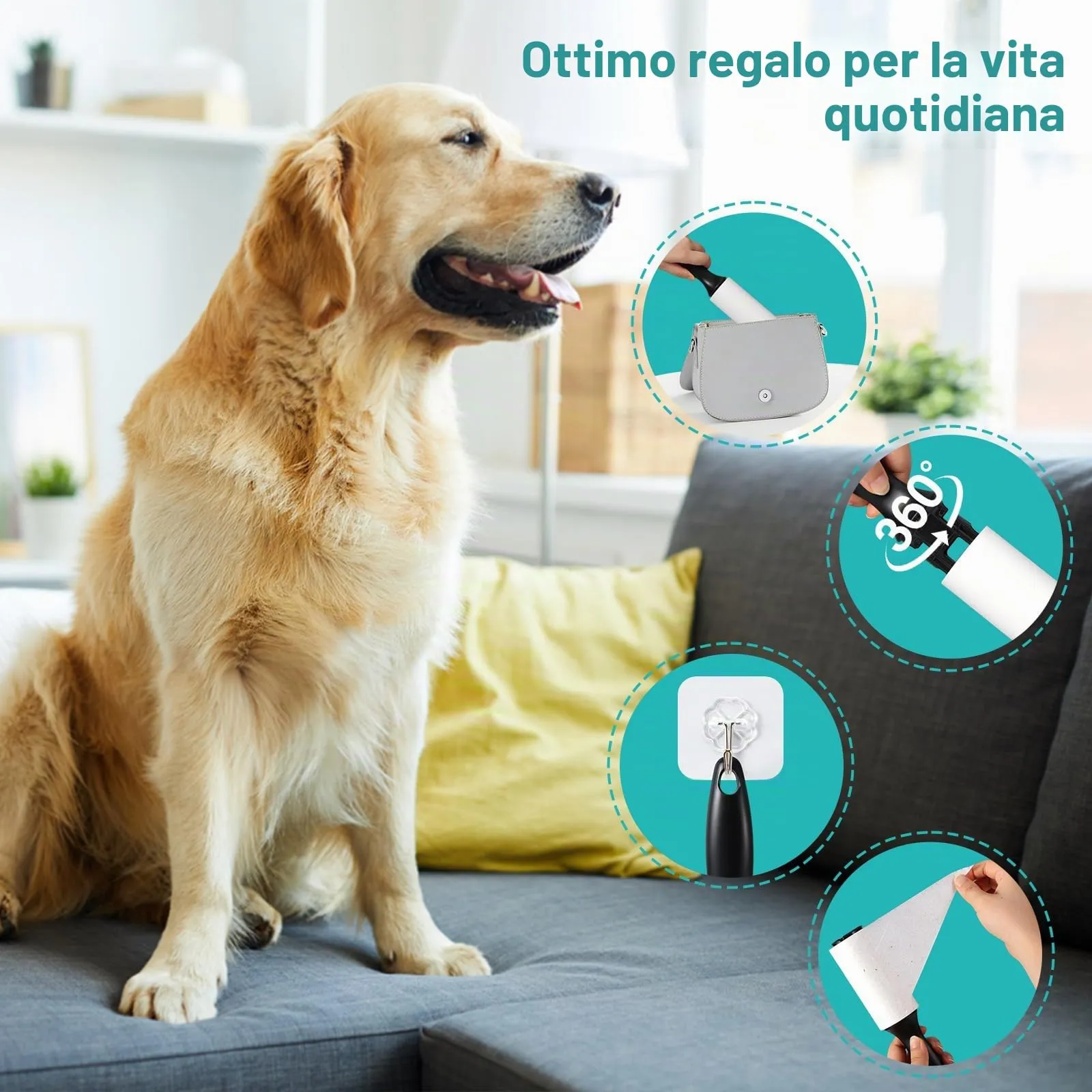 Vinabo Rullo per Peli di Animali Domestici, 1 Manico + 6 Rotoli - immagine 4