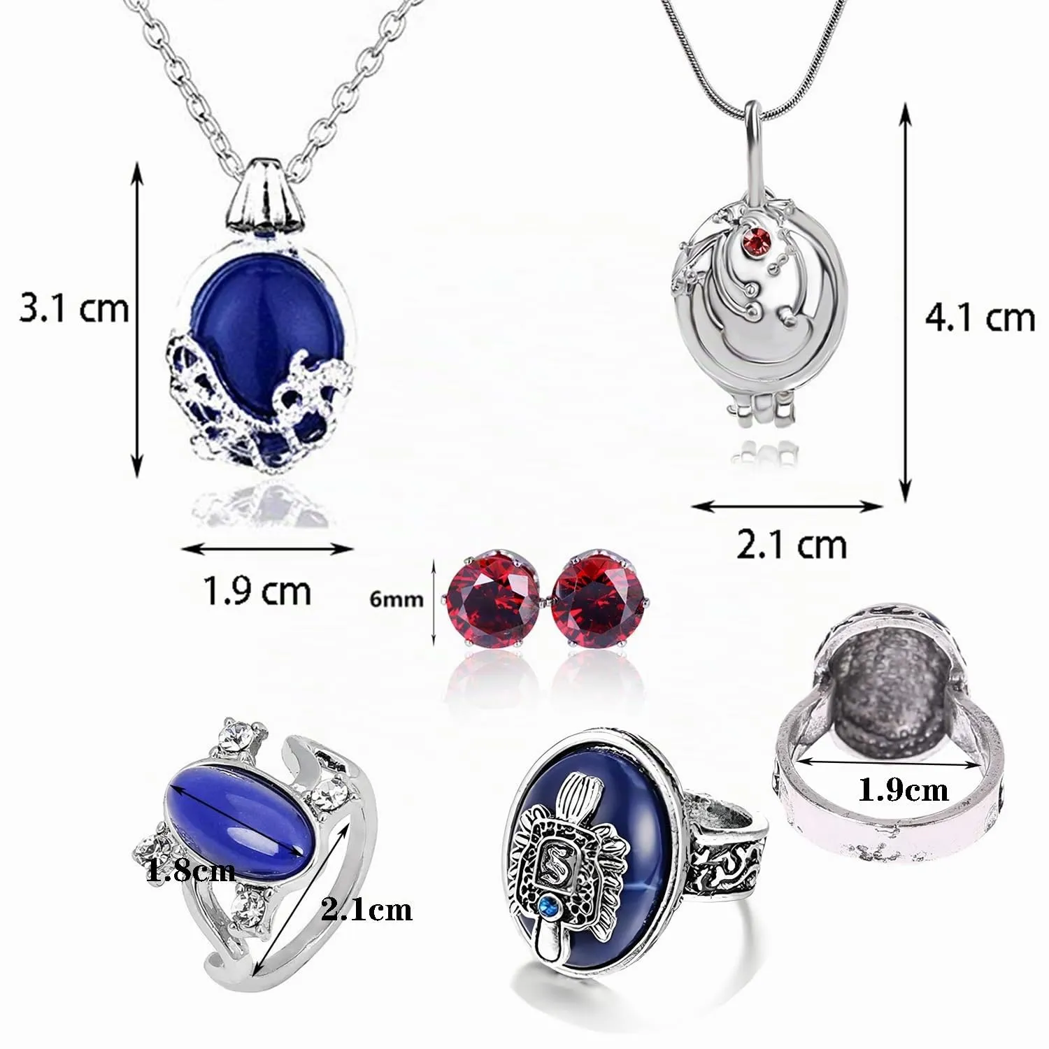 YouU Katherine Pierce and Elena Gilbert Vampire Diaries Jewelry Set, Necklace, Earrings, Family Crest and Esther Secret Ring with Storage Box, Metal and Diamond - immagine 6
