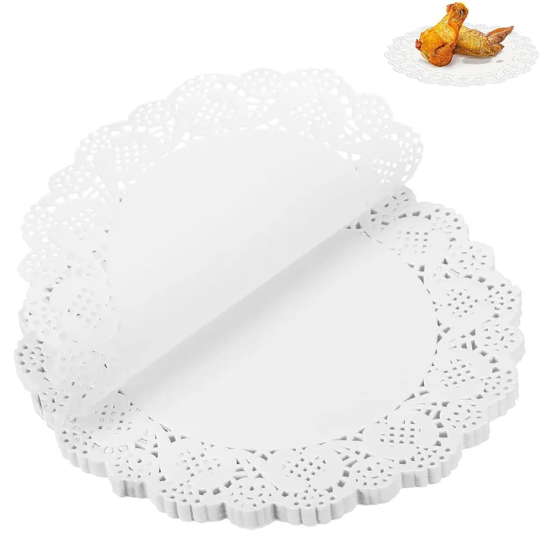 OIXEYA Tovagliette in carta assorbente per torte con pizzo decorativo, 24cm, 50 Pezzi, Bianco - immagine 1
