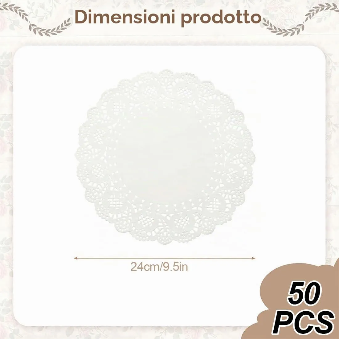 OIXEYA Tovagliette in carta assorbente per torte con pizzo decorativo, 24cm, 50 Pezzi, Bianco - immagine 2