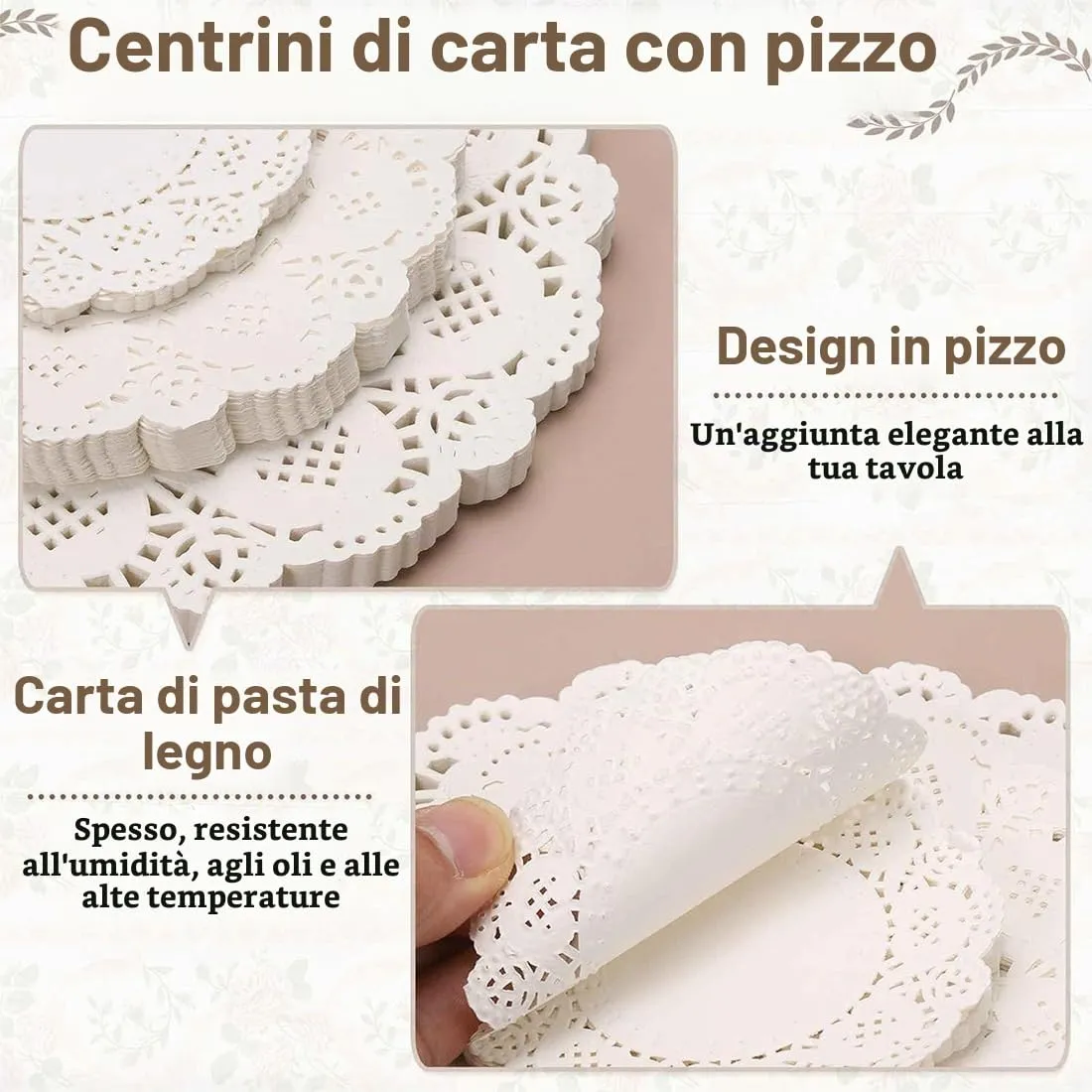 OIXEYA Tovagliette in carta assorbente per torte con pizzo decorativo, 24cm, 50 Pezzi, Bianco - immagine 3