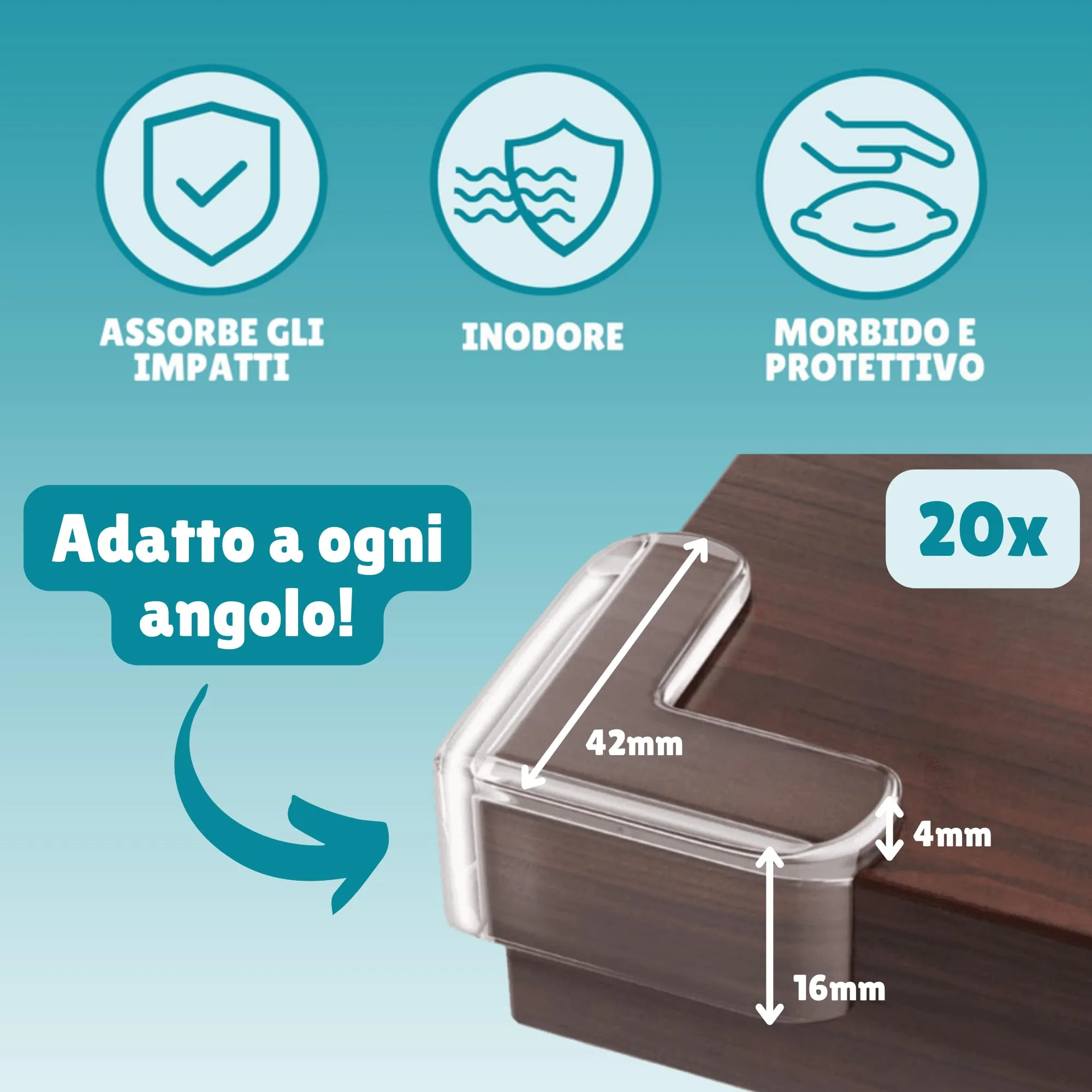 AlmaLuna 20x Paraspigoli Angolari in Gomma Trasparenti con Adesivo Acrilico - immagine 3