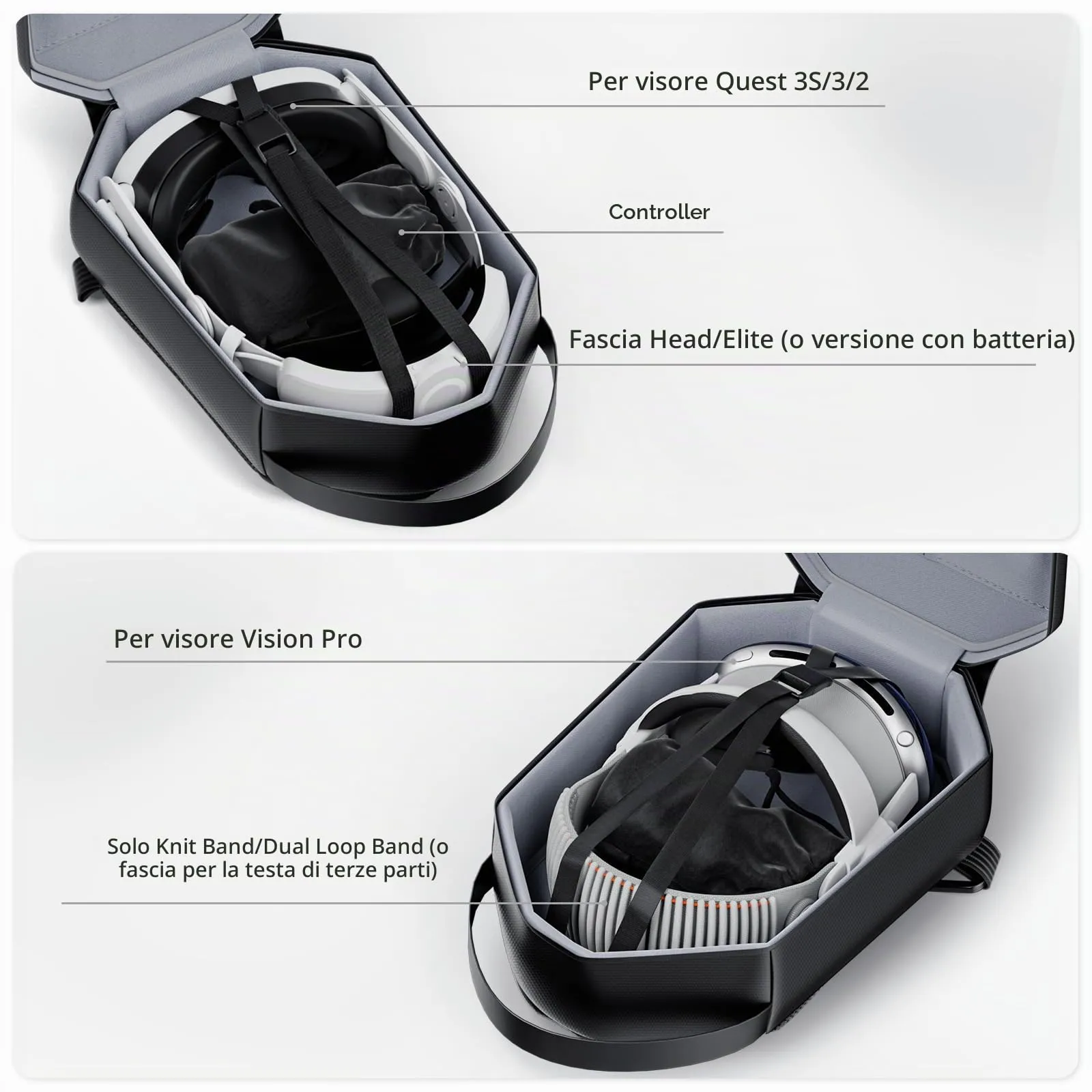 Retear Custodia Rigida da Trasporto per Meta Quest 3S, Quest 3, Quest 2, Vision Pro, Pico 4, Compatibile con Kiwi Design e Bobovr Elite, Zaino a Tracolla - Nero - immagine 2