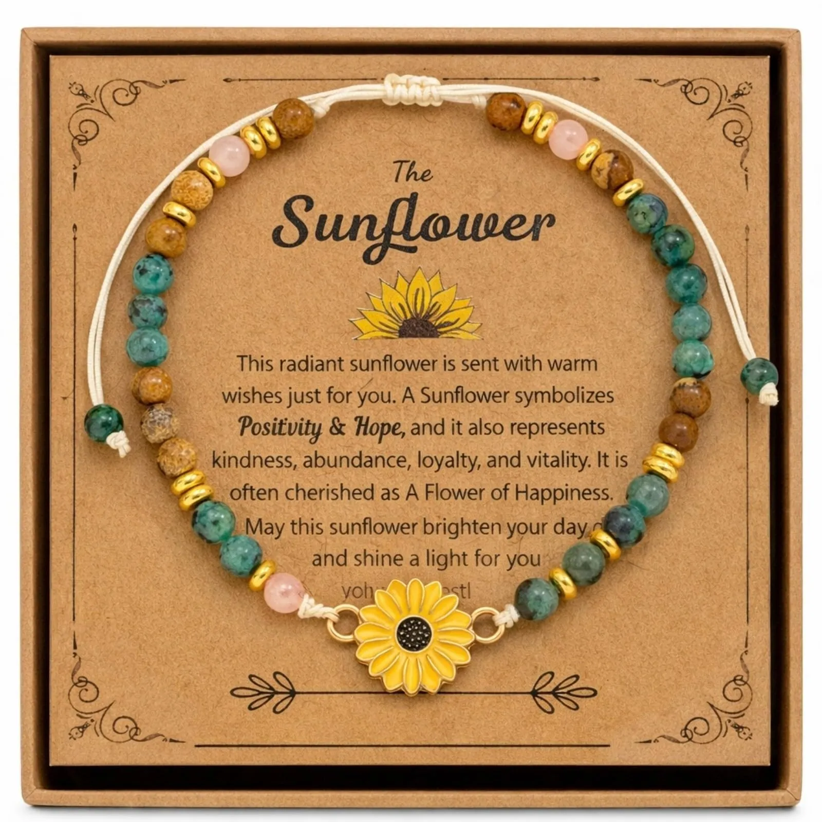 JOVYTH Braccialetto in Pietra Naturale con Elemento Girasole per Donne, Giallo - immagine 1